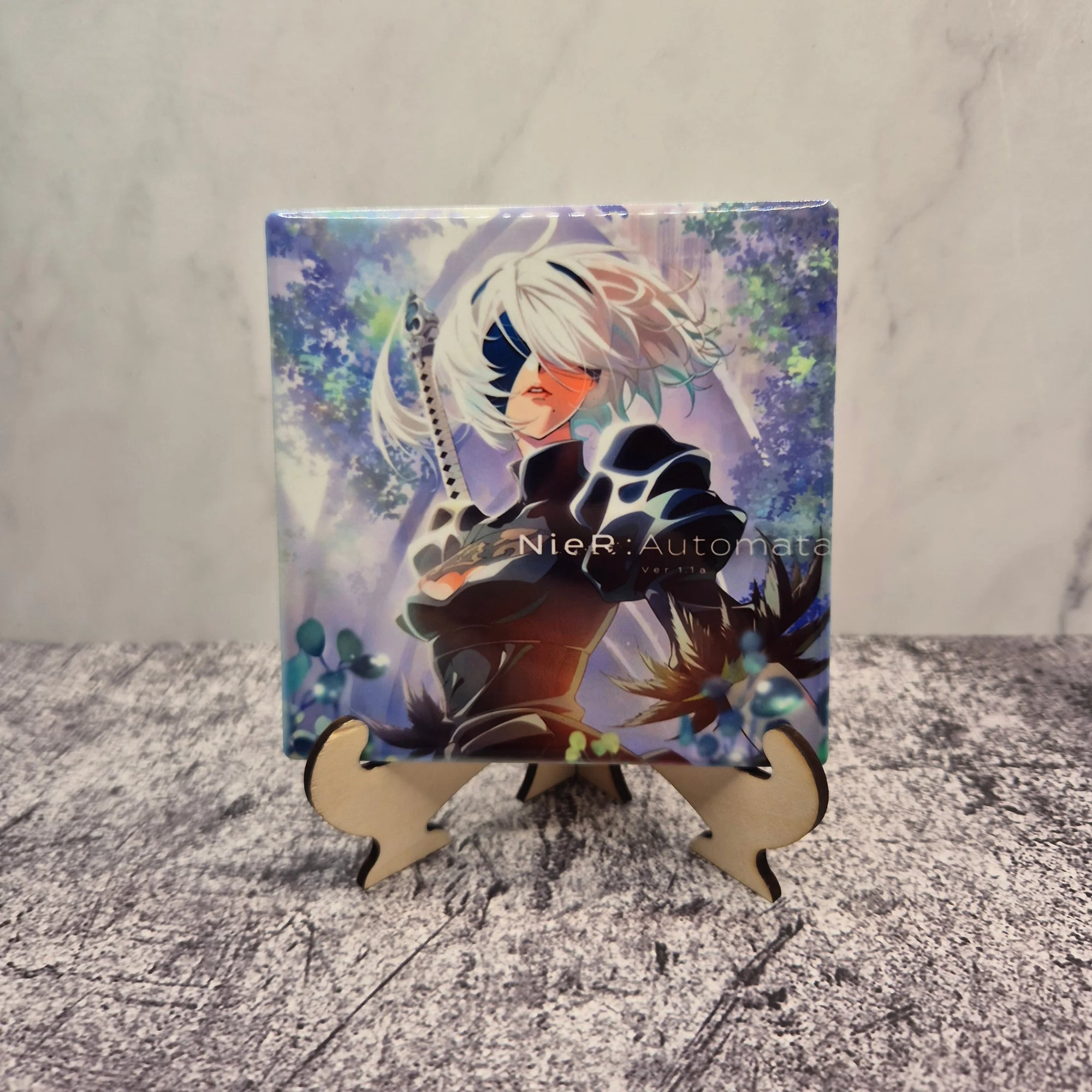 2B NieR Automata Ceramic Coaster – 4x4 inch Fan Art Drink Mat – Gaming Gift