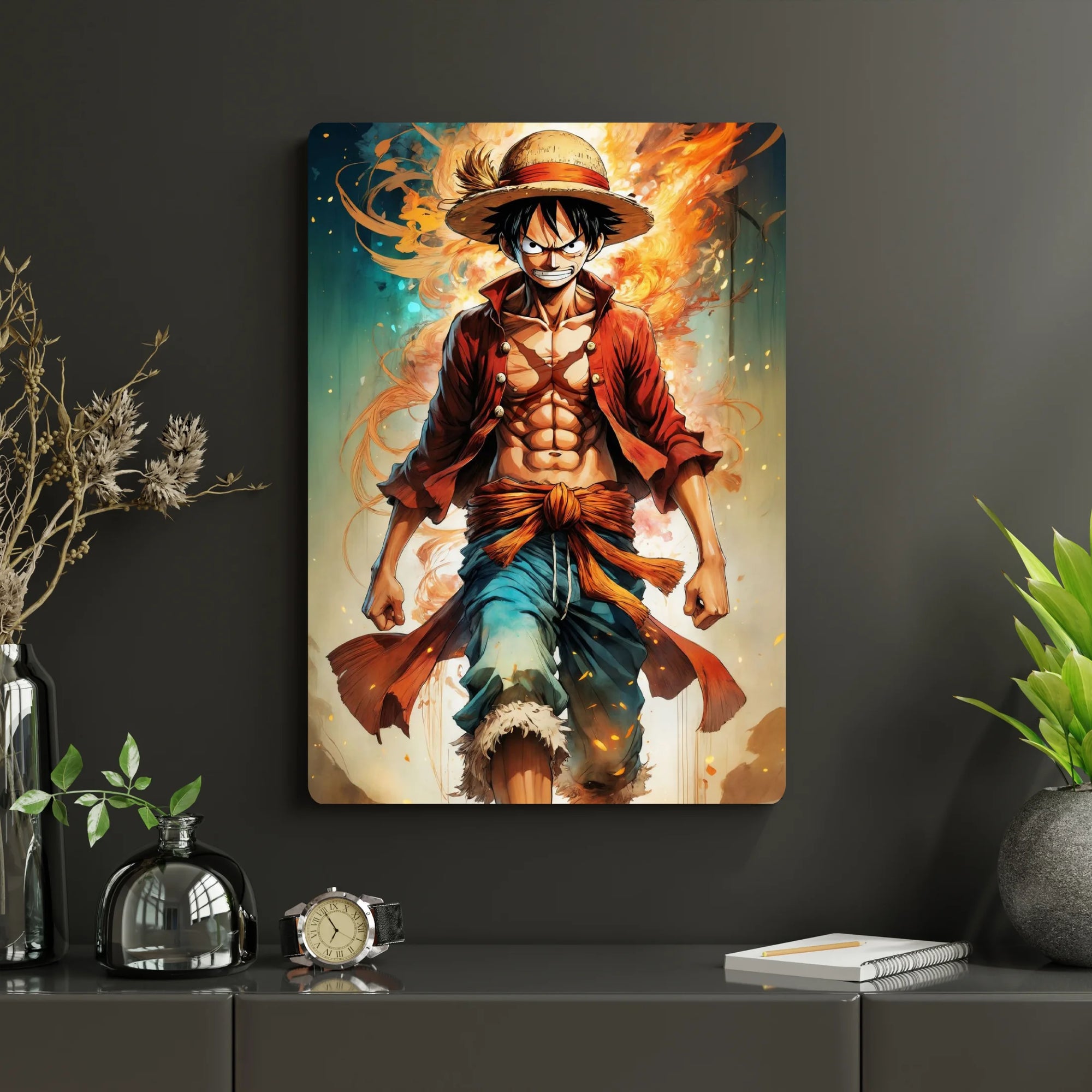 One Piece – Monkey D. Luffy Metal Poster | Glossy Finish with Hanging Strips & Metal Stand