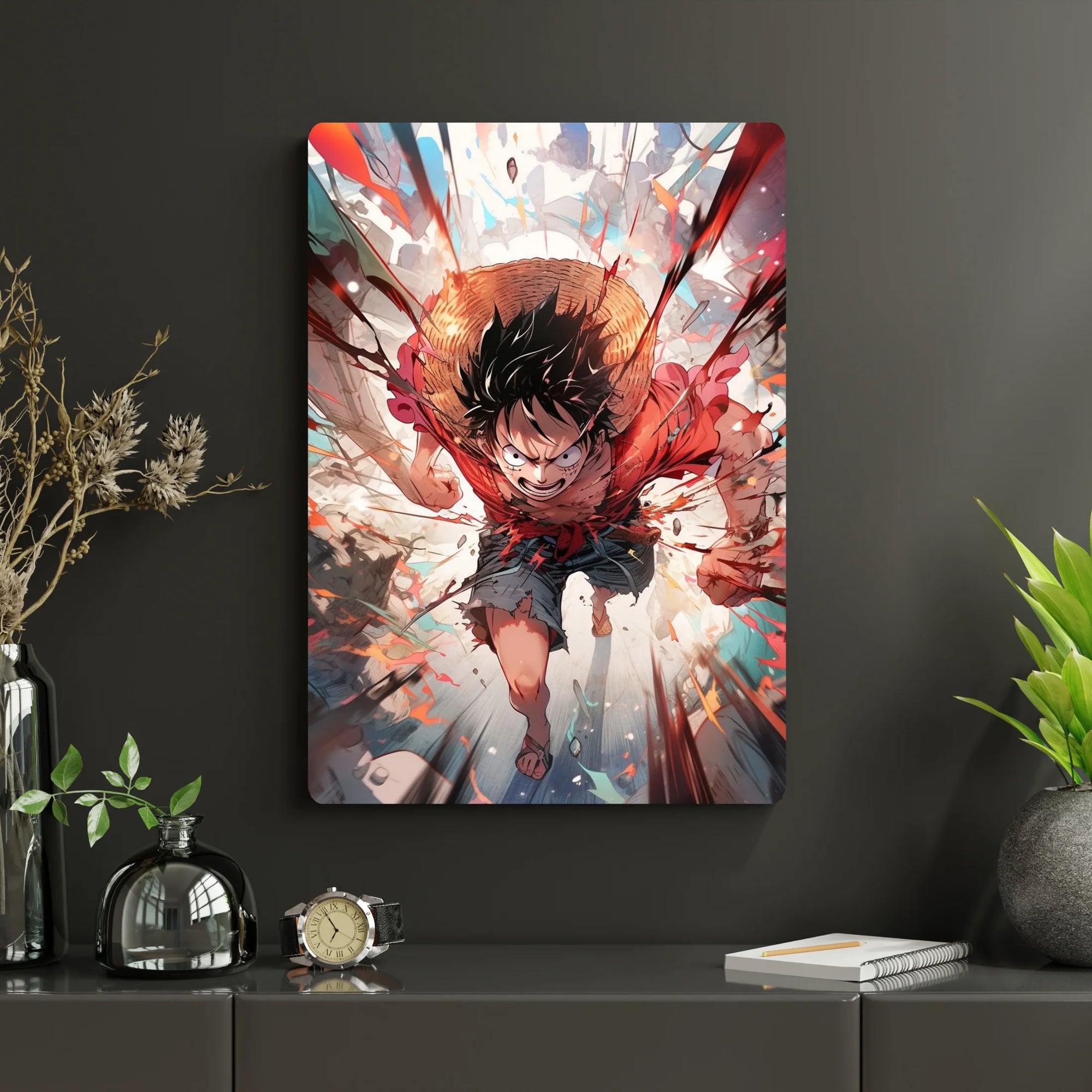 One Piece – Monkey D. Luffy Metal Poster | Glossy Finish with Hanging Strips & Metal Stand