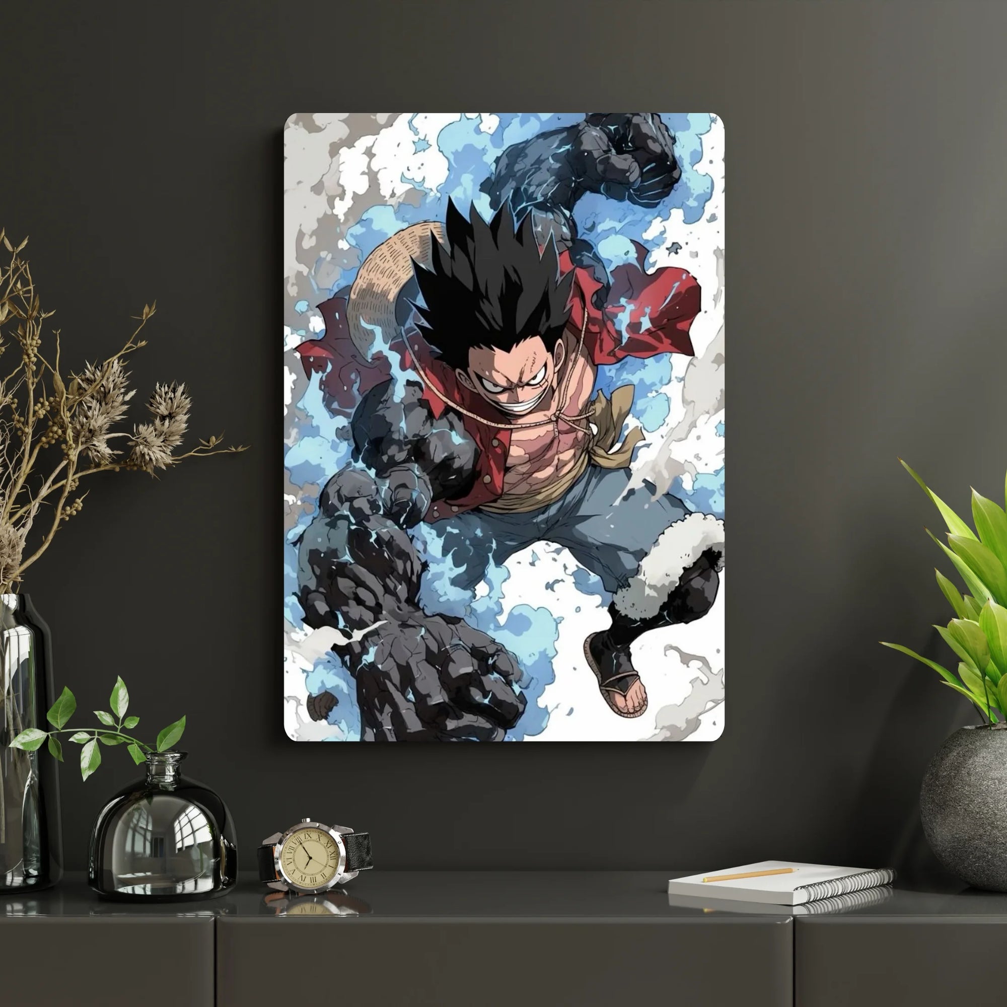 One Piece – Monkey D. Luffy Metal Poster | Glossy Finish with Hanging Strips & Metal Stand
