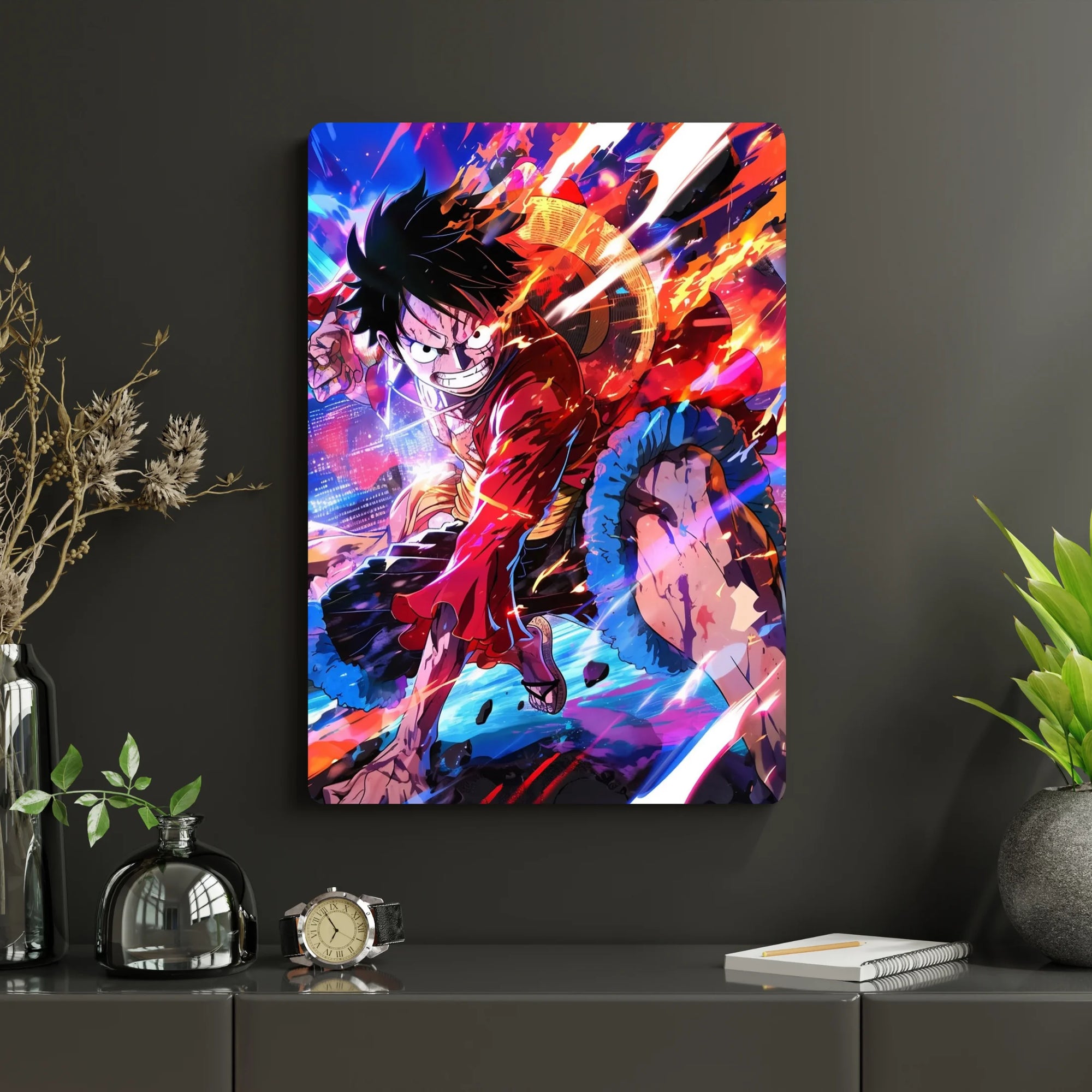 One Piece – Monkey D. Luffy Metal Poster | Glossy Finish with Hanging Strips & Metal Stand