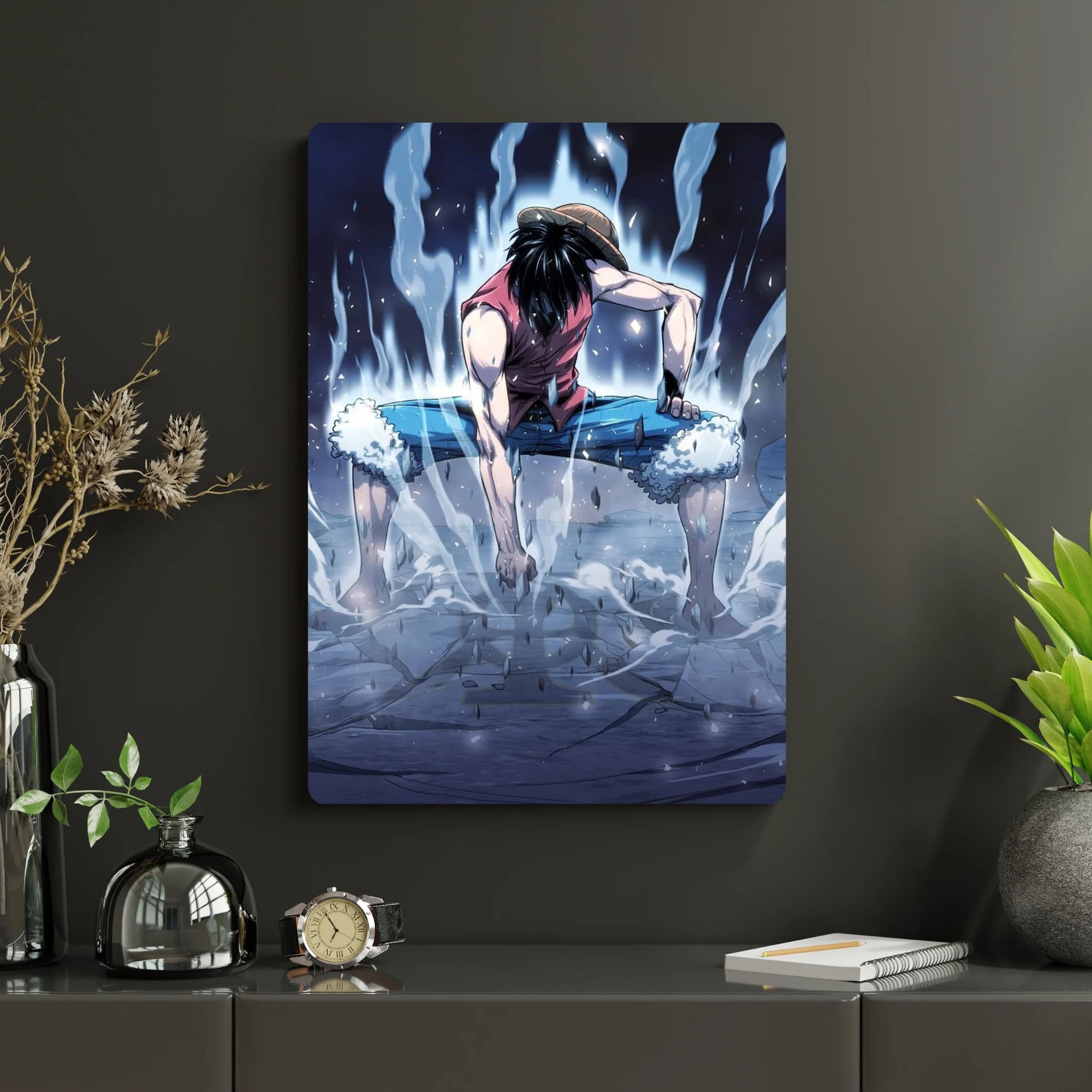 One Piece – Monkey D. Luffy Metal Poster | Glossy Finish with Hanging Strips & Metal Stand