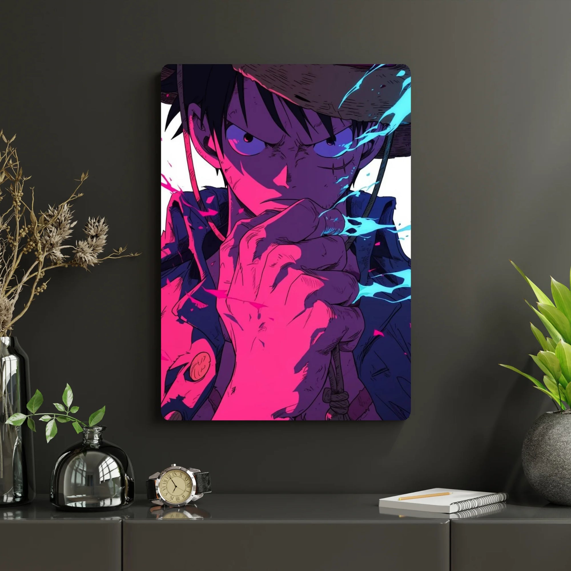 One Piece – Monkey D. Luffy Metal Poster | Glossy Finish with Hanging Strips & Metal Stand