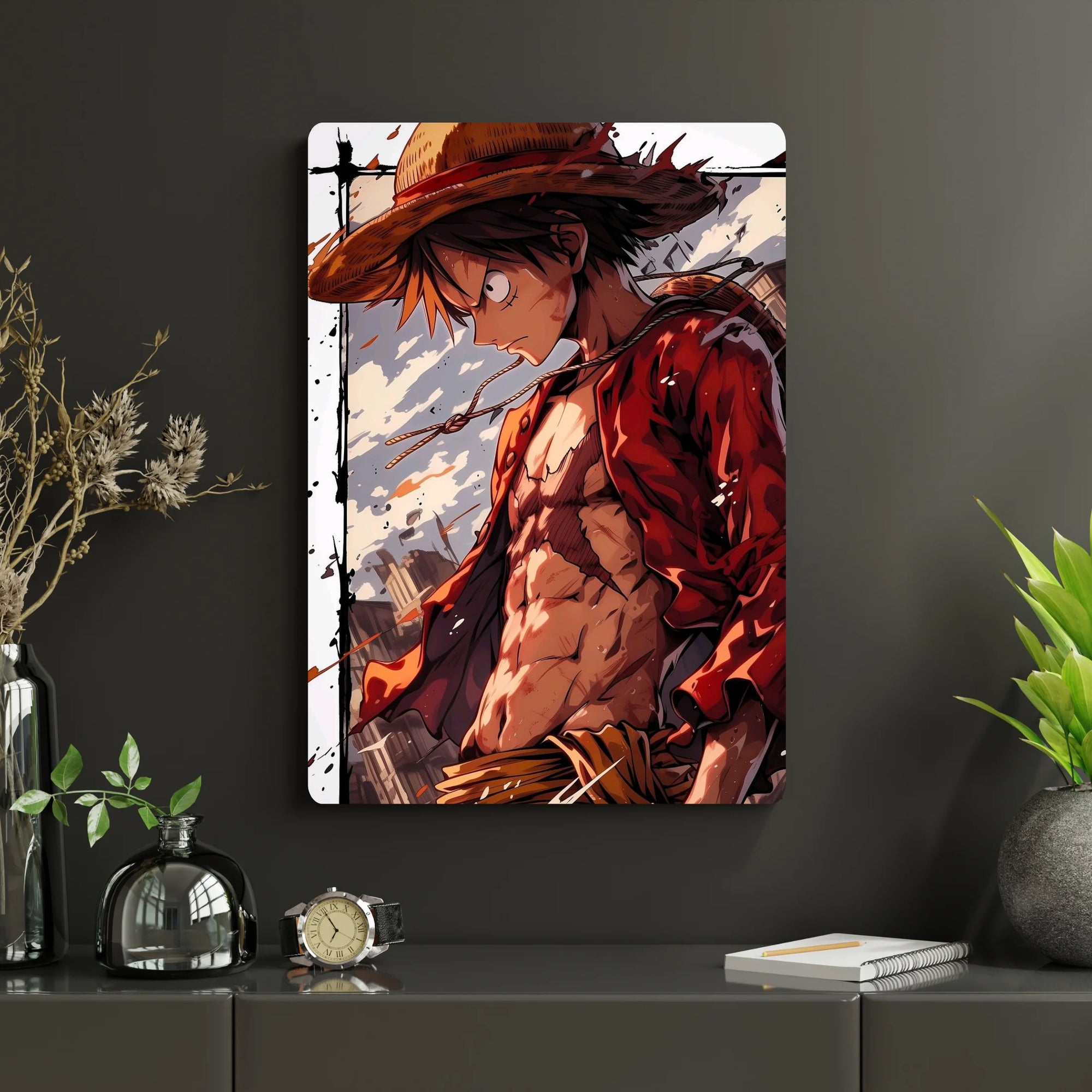 One Piece – Monkey D. Luffy Metal Poster | Glossy Finish with Hanging Strips & Metal Stand
