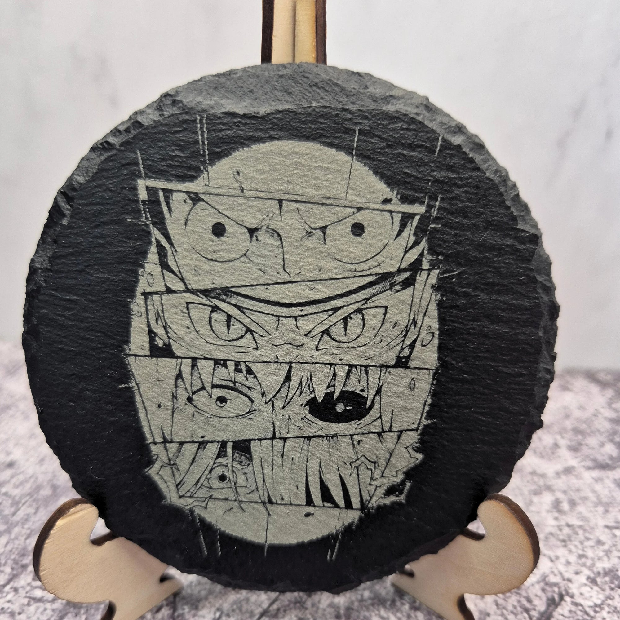 Anime Eyes Slate Coaster – Luffy, Naruto, Kaneki & Gojo