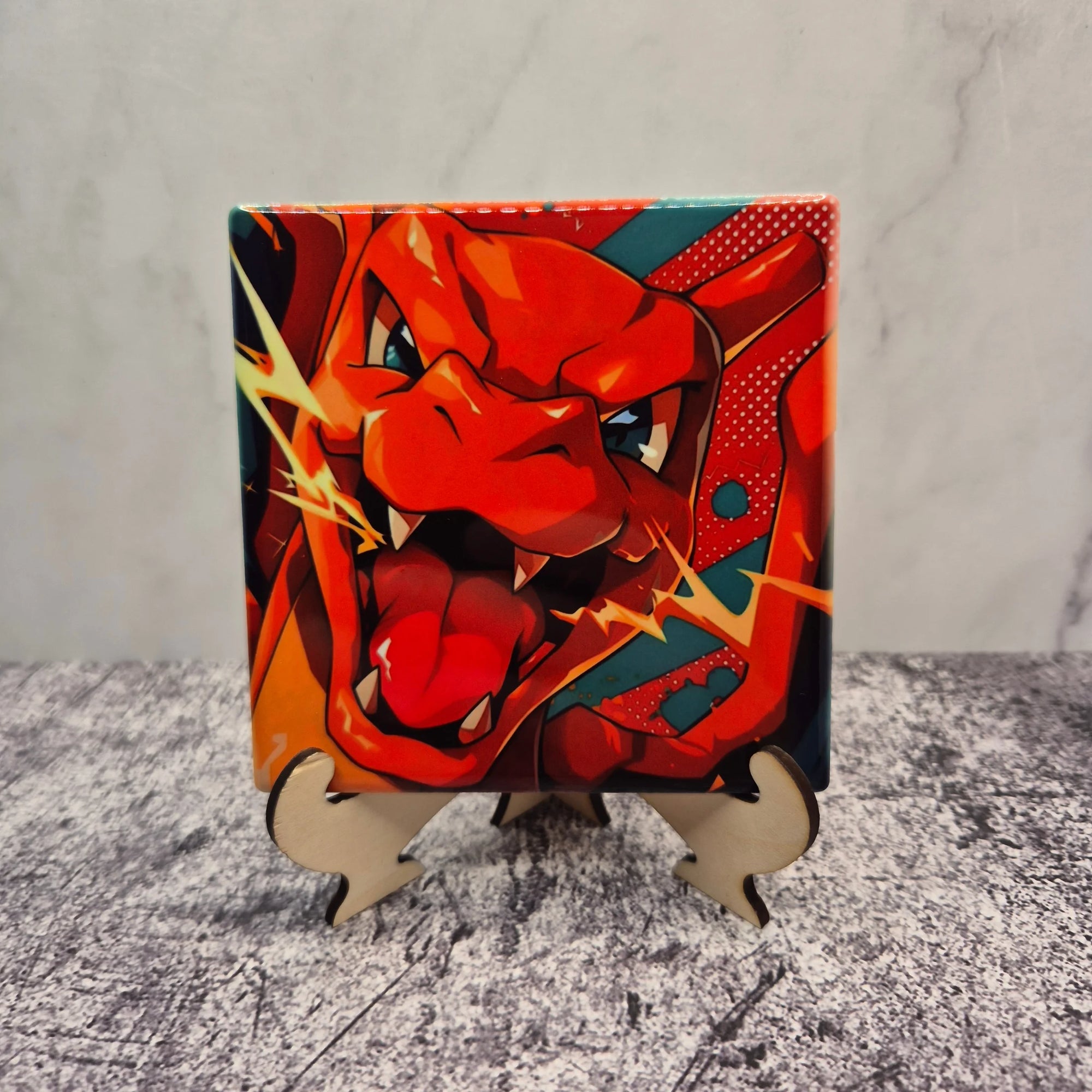Charizard Ceramic Coaster – 4x4 inch Fan Art Drink Mat – Pokémon Gift for Fans