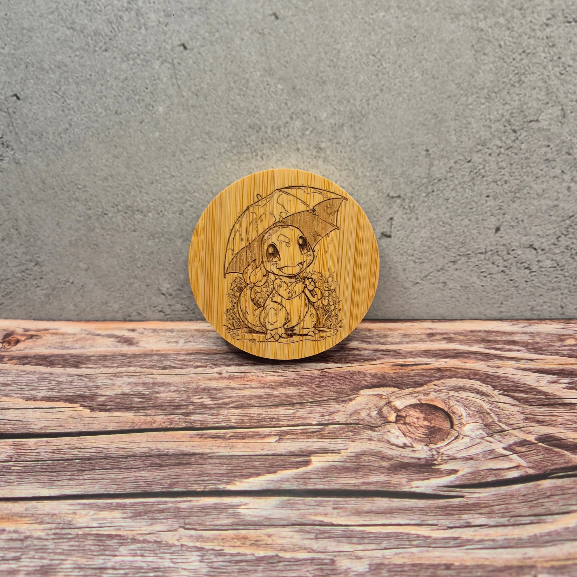 Charmander with Umbrella Bamboo Magnet Bottle Opener – Cute Fan Art Gift