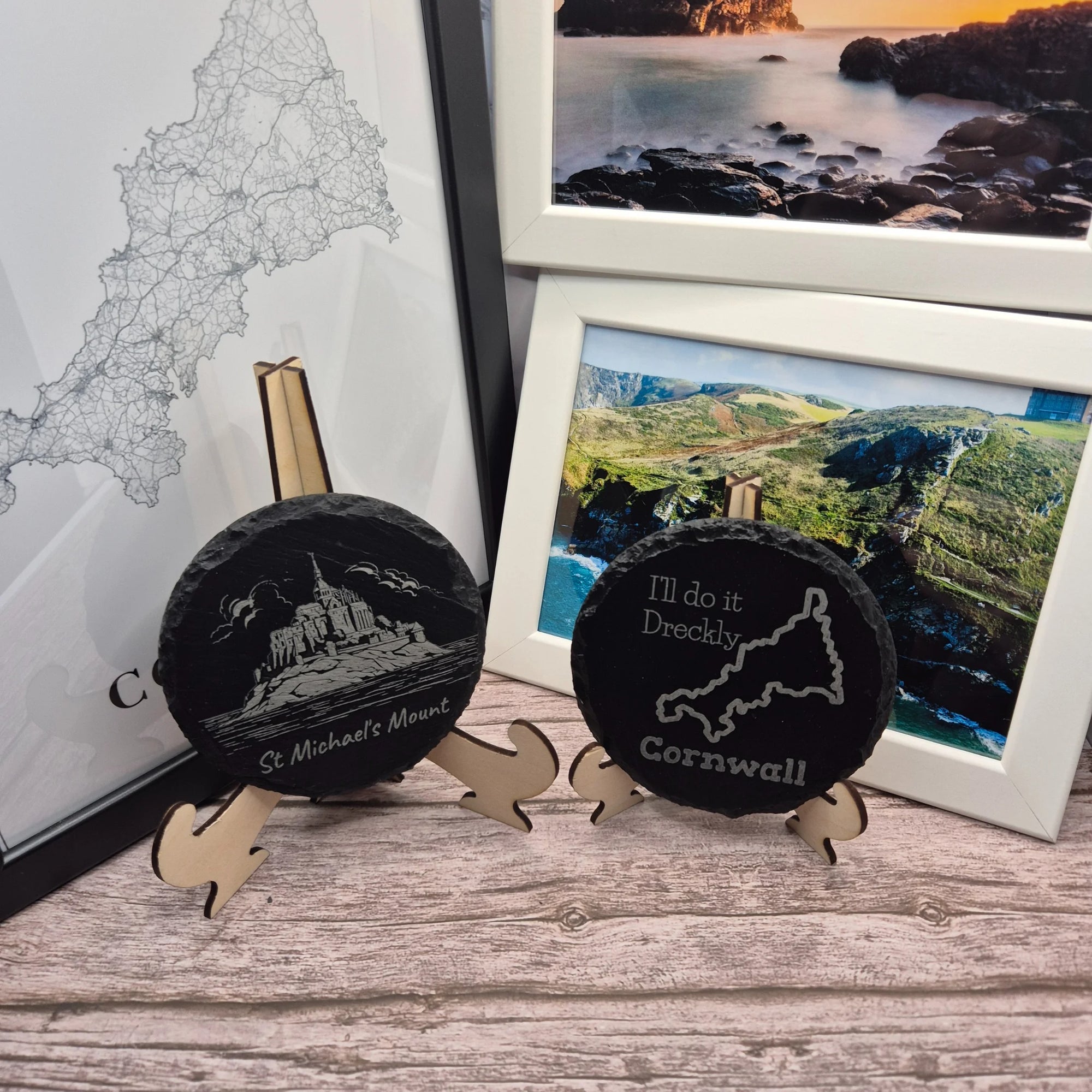 Slate Coasters Set, Cornwall Coast (Round)