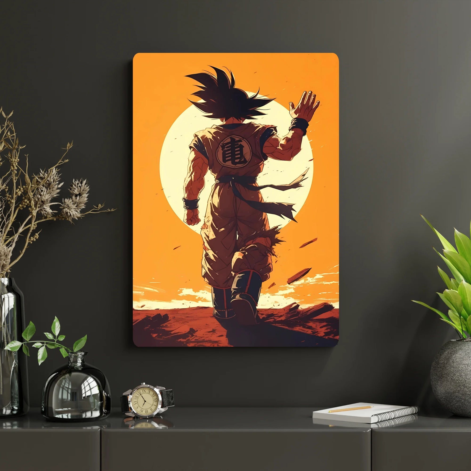 Dragon Ball – Goku Metal Poster | Glossy Finish with Hanging Strips & Metal Stand