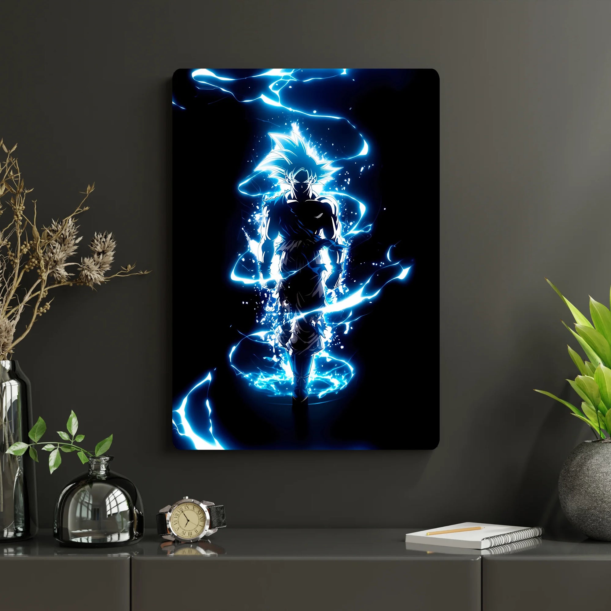 Dragon Ball – Goku Metal Poster | Glossy Finish with Hanging Strips & Metal Stand