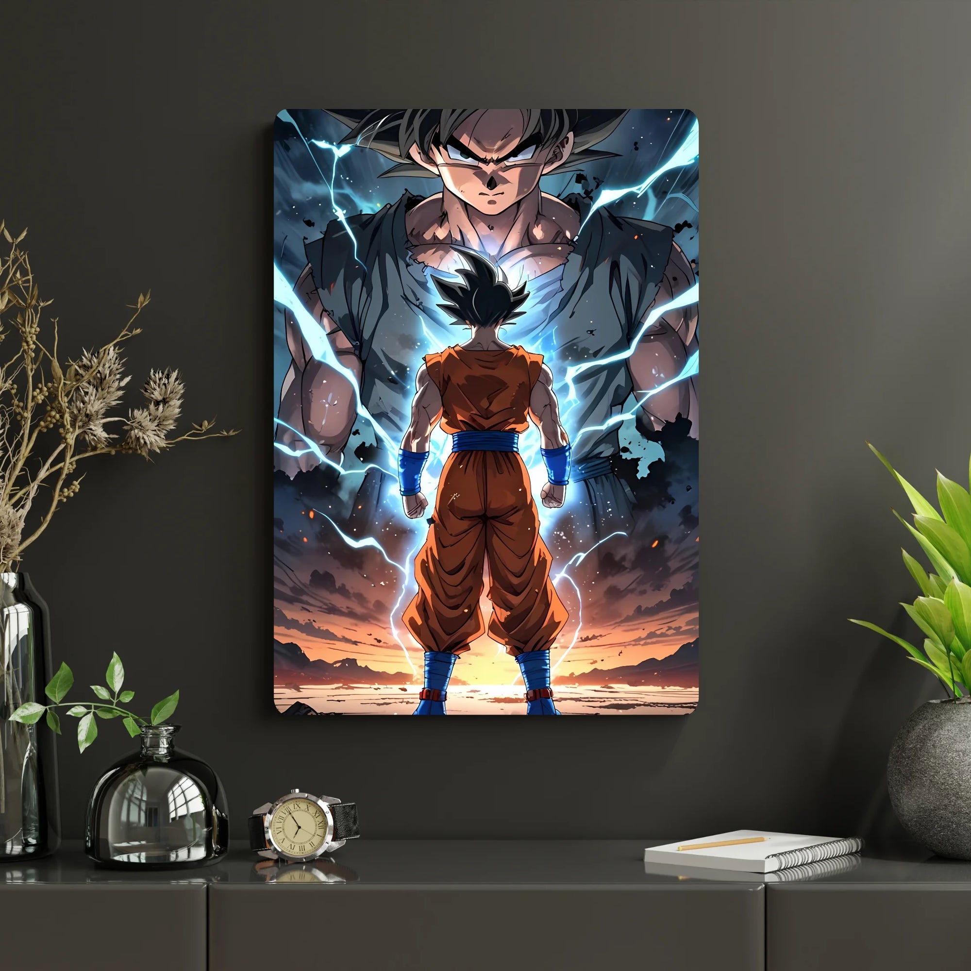 Dragon Ball – Goku Metal Poster | Glossy Finish with Hanging Strips & Metal Stand