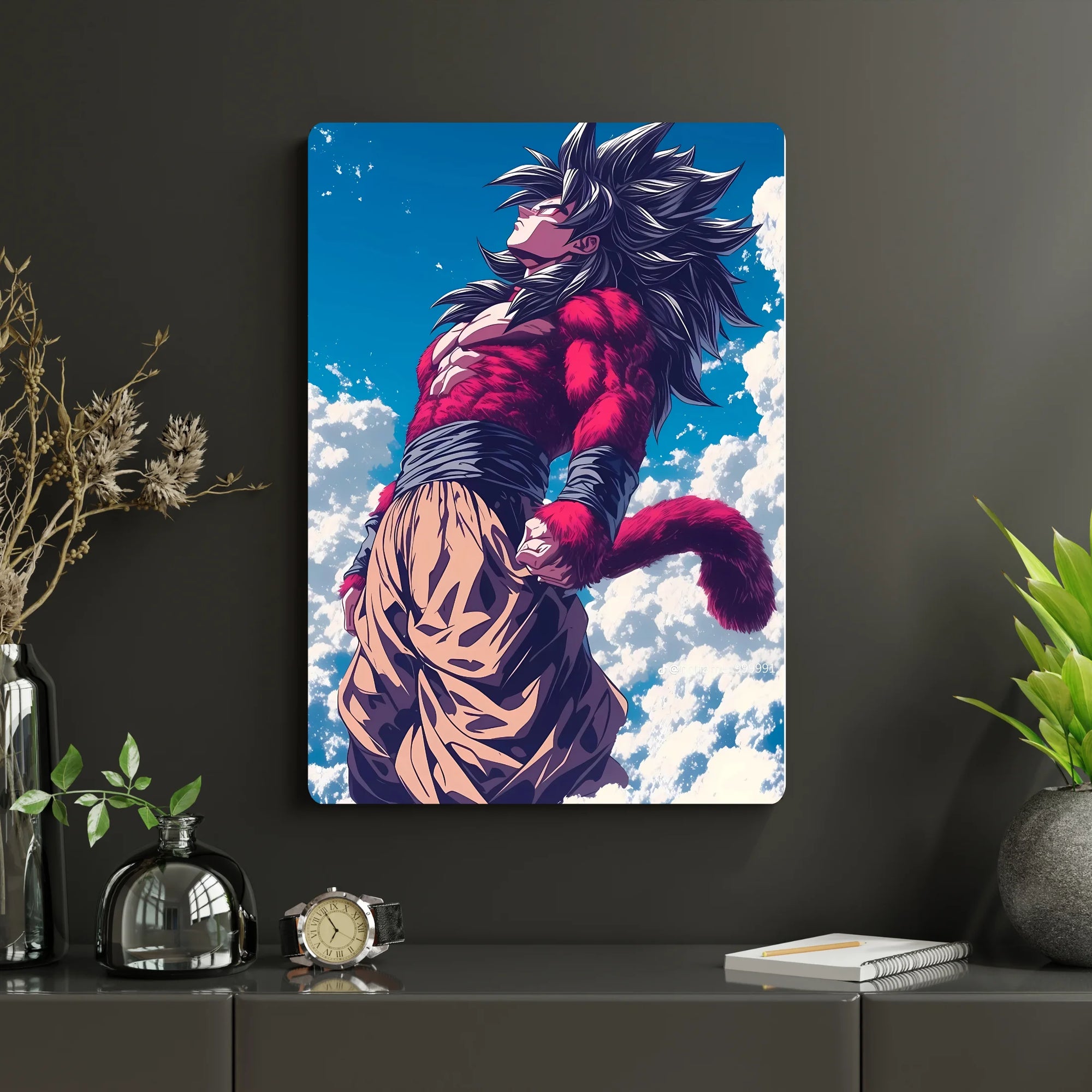 Dragon Ball – Goku Metal Poster | Glossy Finish with Hanging Strips & Metal Stand