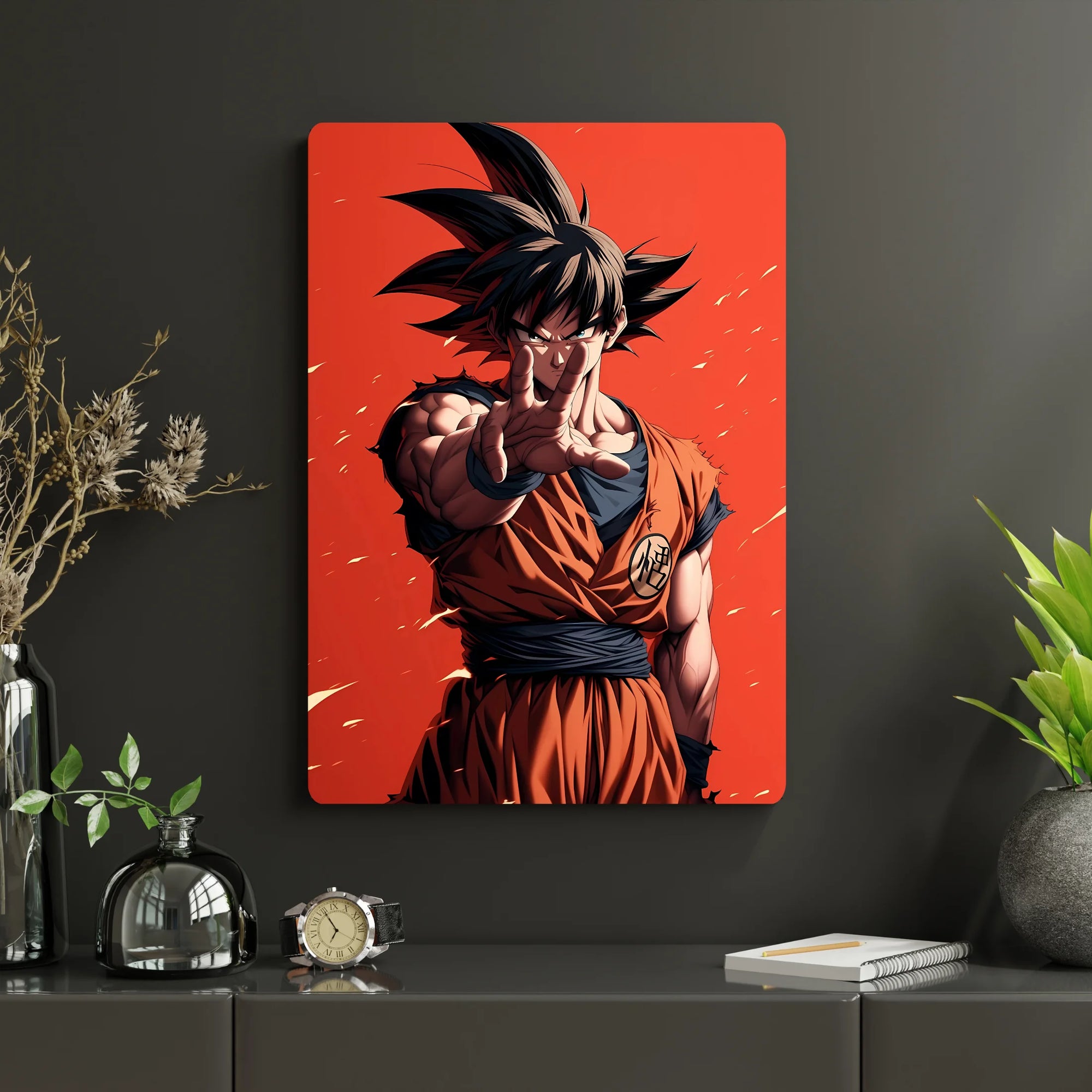 Dragon Ball – Goku Metal Poster | Glossy Finish with Hanging Strips & Metal Stand