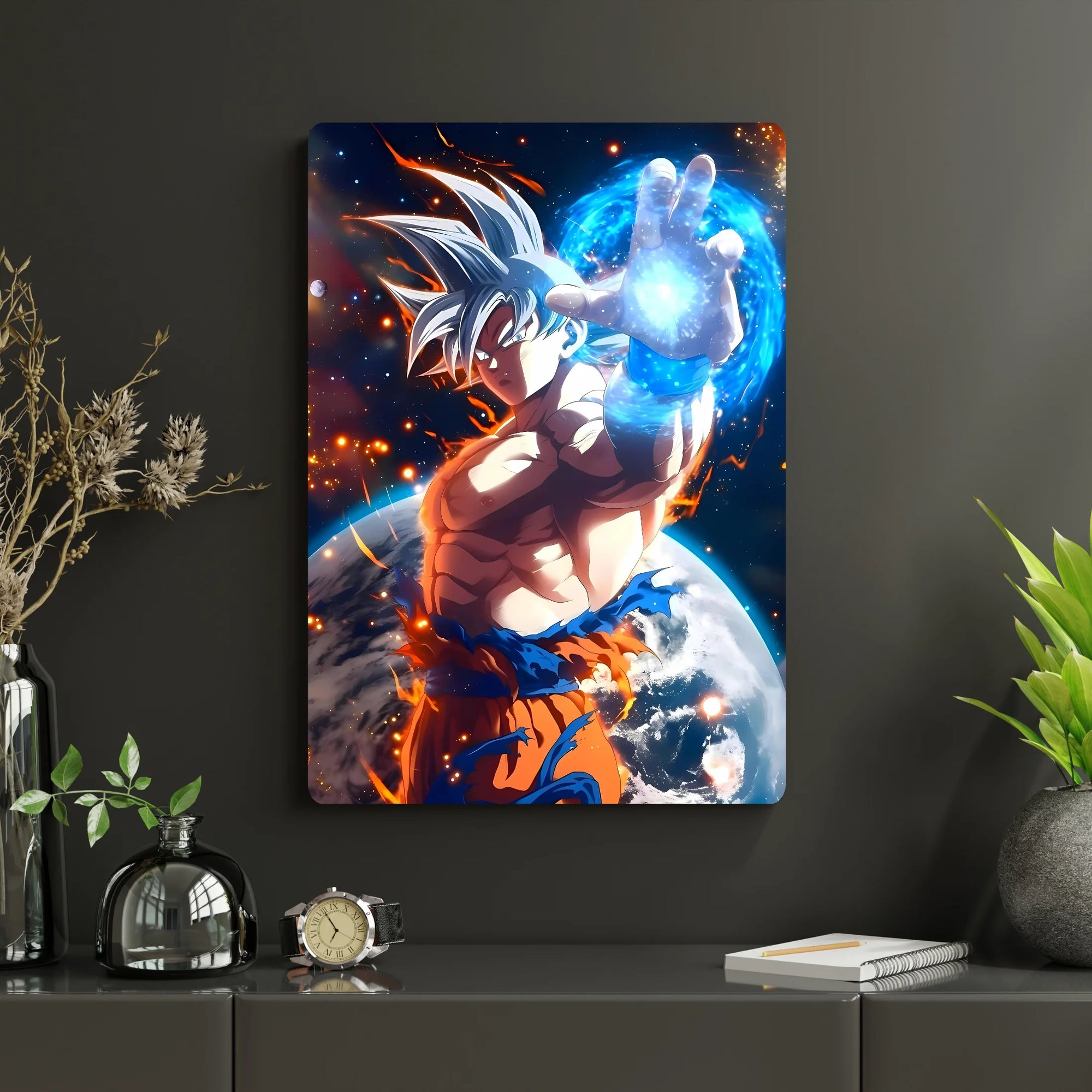 Dragon Ball – Goku Metal Poster | Glossy Finish with Hanging Strips & Metal Stand