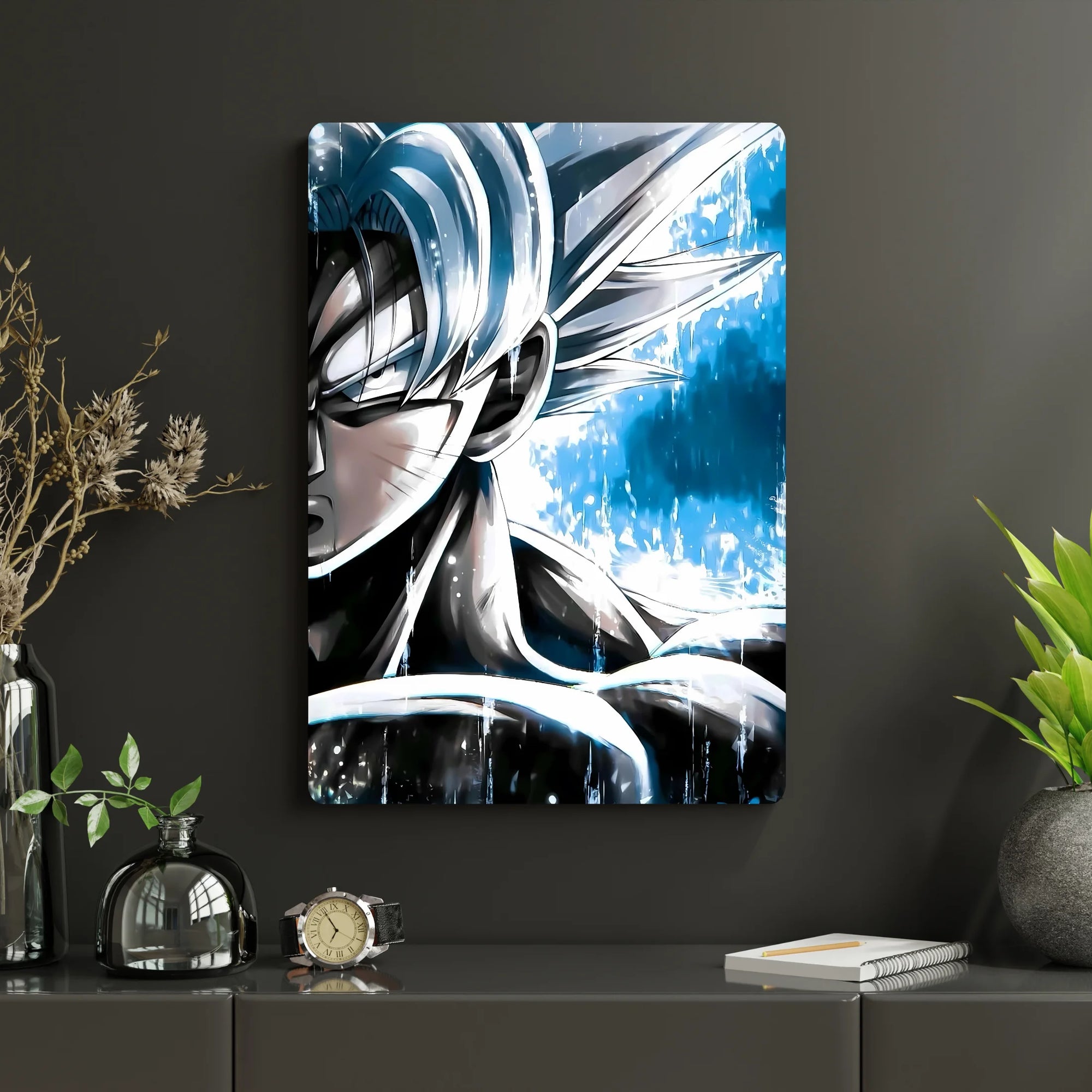 Dragon Ball – Goku Metal Poster | Glossy Finish with Hanging Strips & Metal Stand