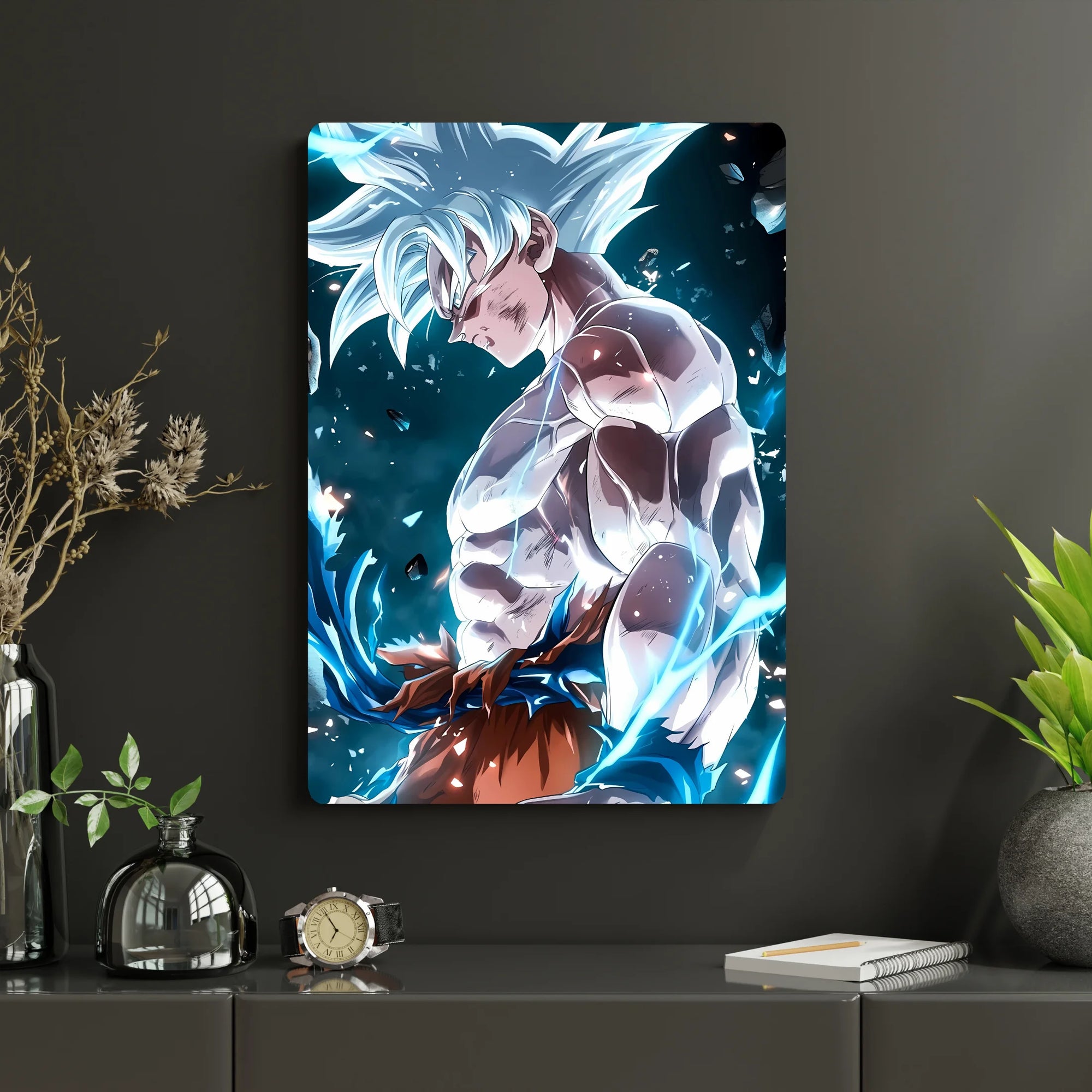 Dragon Ball – Goku Metal Poster | Glossy Finish with Hanging Strips & Metal Stand