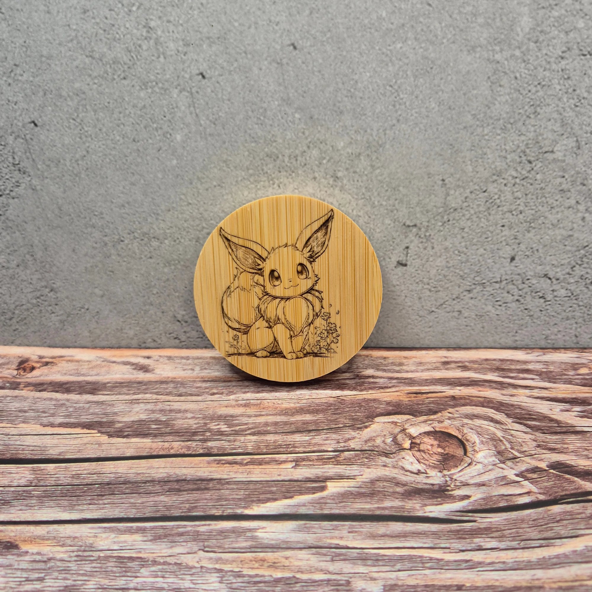 Eevee Bamboo Magnet Bottle Opener – Cute Pokémon Fan Art Gift for Gamers & Collectors