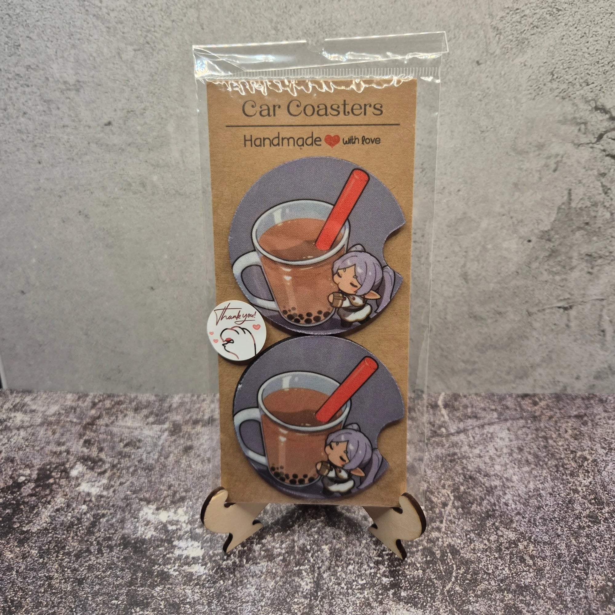 Frieren with Boba Car Coaster – Cute Anime Fan Art Cup Holder Insert