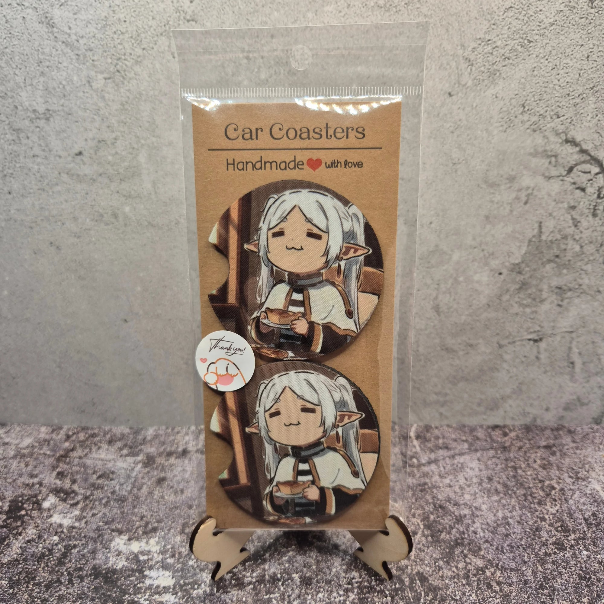 Frieren Eating Cake Car Coaster – Cute Anime Fan Art Cup Holder Insert