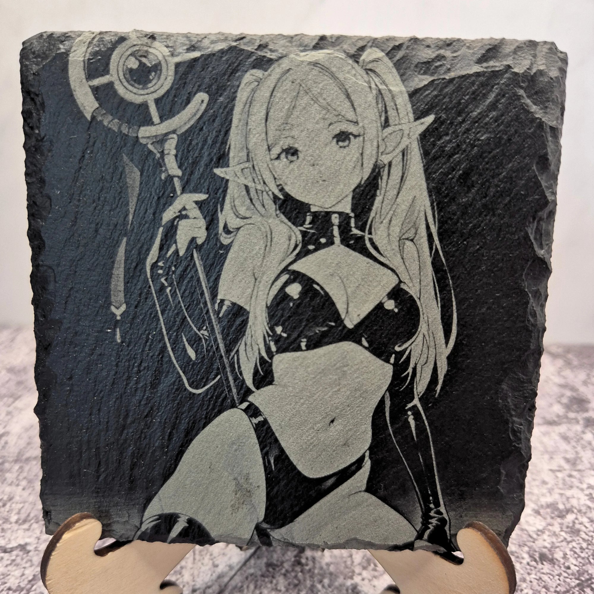 Frieren Slate Coaster – Frieren in Bikini Design