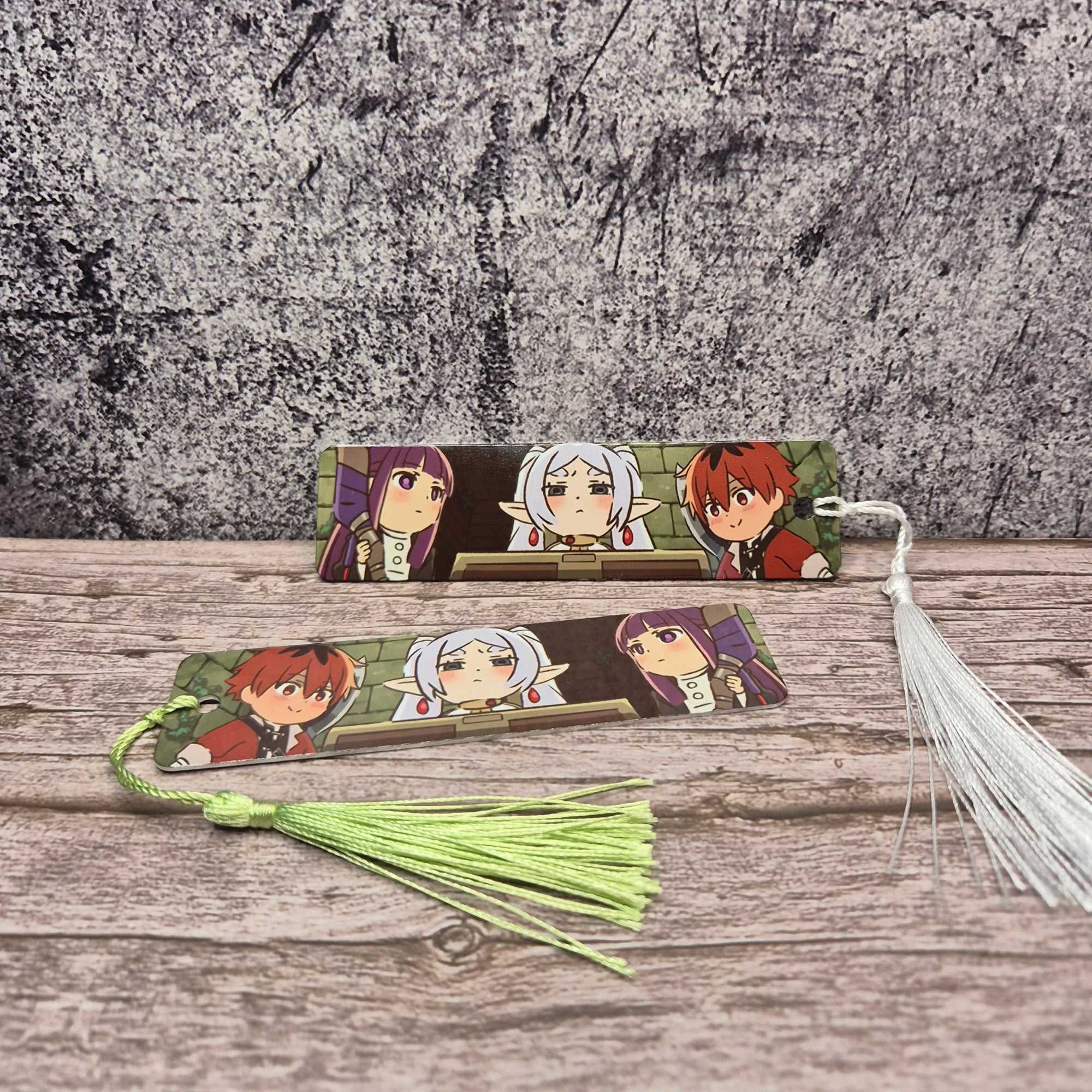 Frieren Bookmark – Chibi Trio – Glossy Double-Sided Anime Comedy Scene