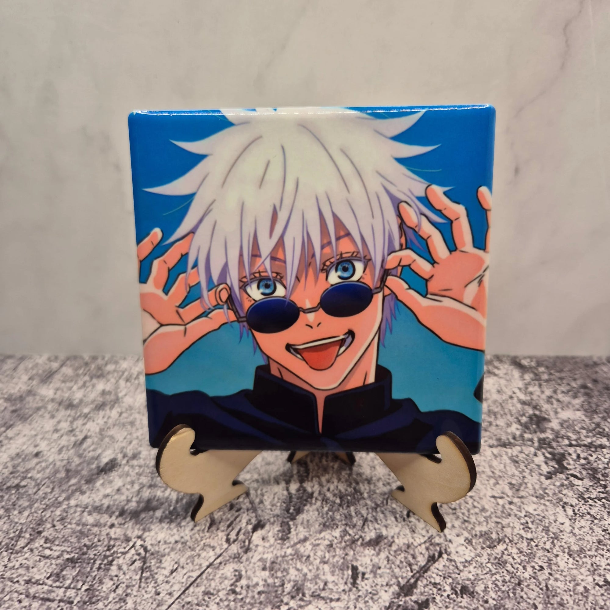 Gojo Satoru Ceramic Coaster – 4x4 inch Fan Art Drink Mat – Jujutsu Kaisen Gift