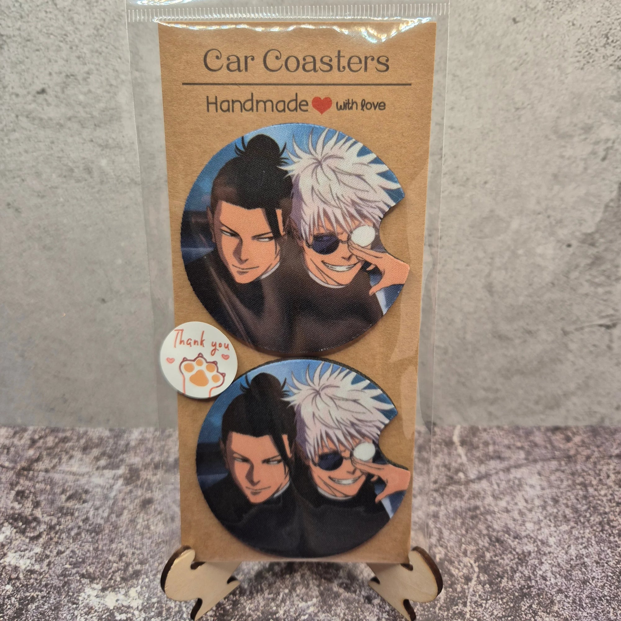 Gojo x Geto Car Coaster – Jujutsu Kaisen Duo Fan Art Cup Holder Insert