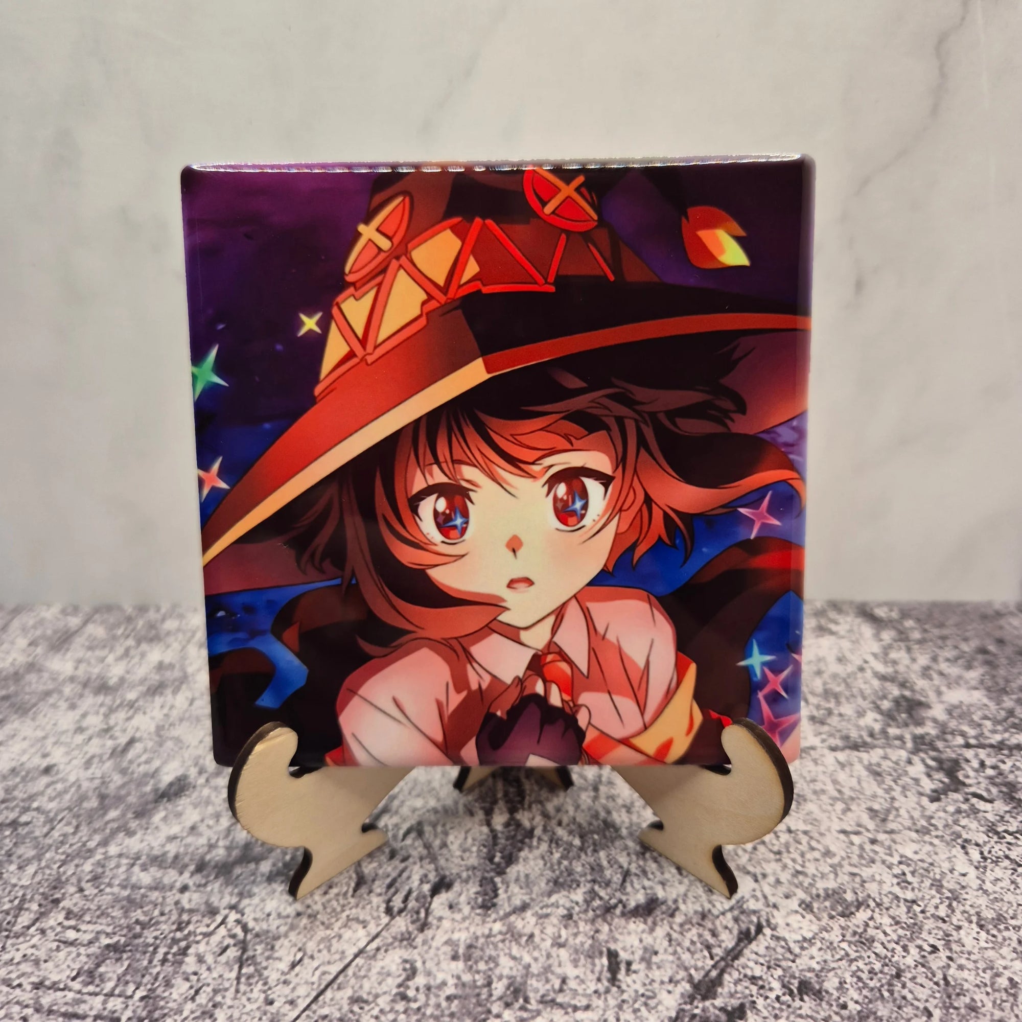 Megumin Ceramic Coaster – 4x4 inch Fan Art Drink Mat – KonoSuba Anime Gift