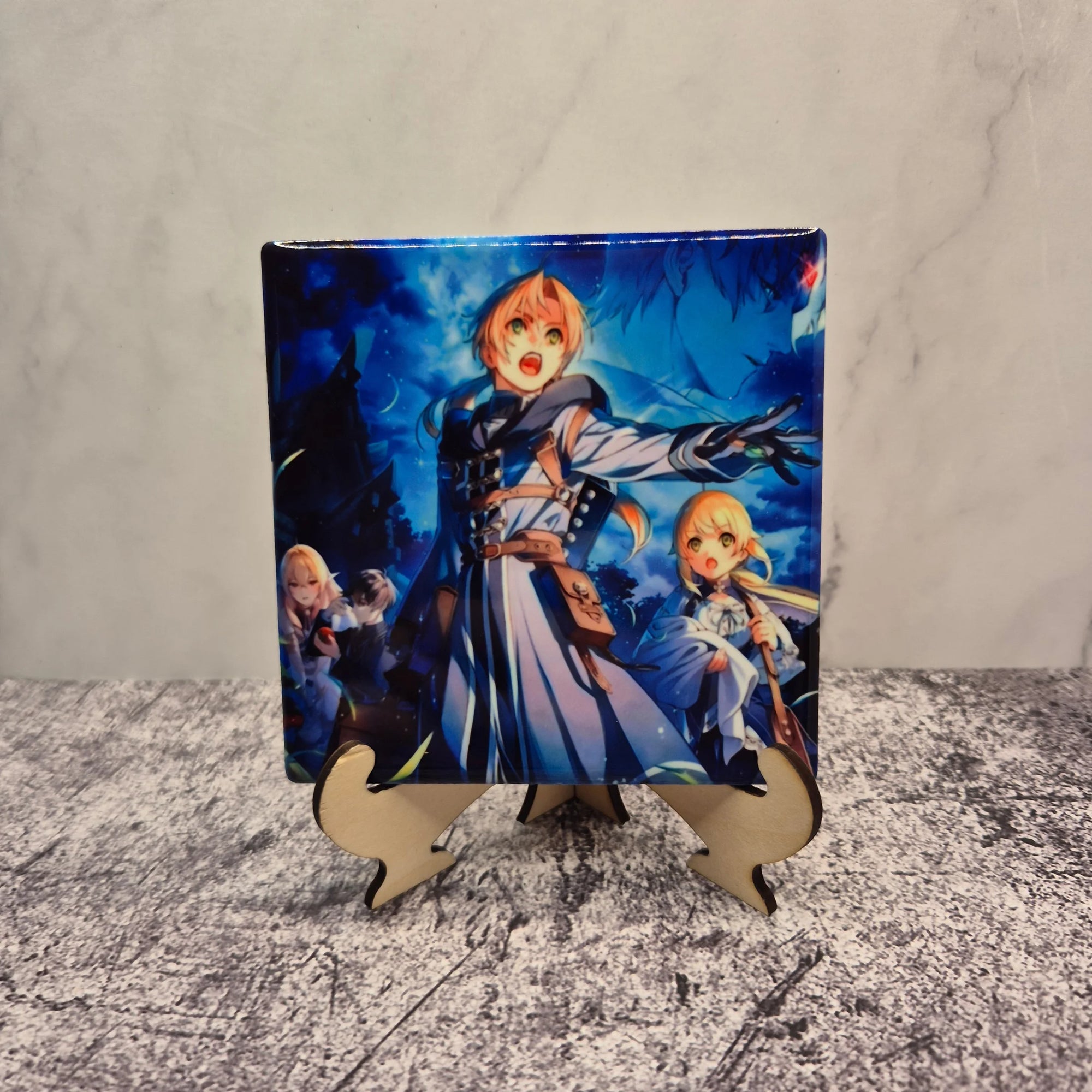 Mushoku Tensei Ceramic Coaster – 4x4 inch Fan Art Drink Mat – Jobless Reincarnation Gift