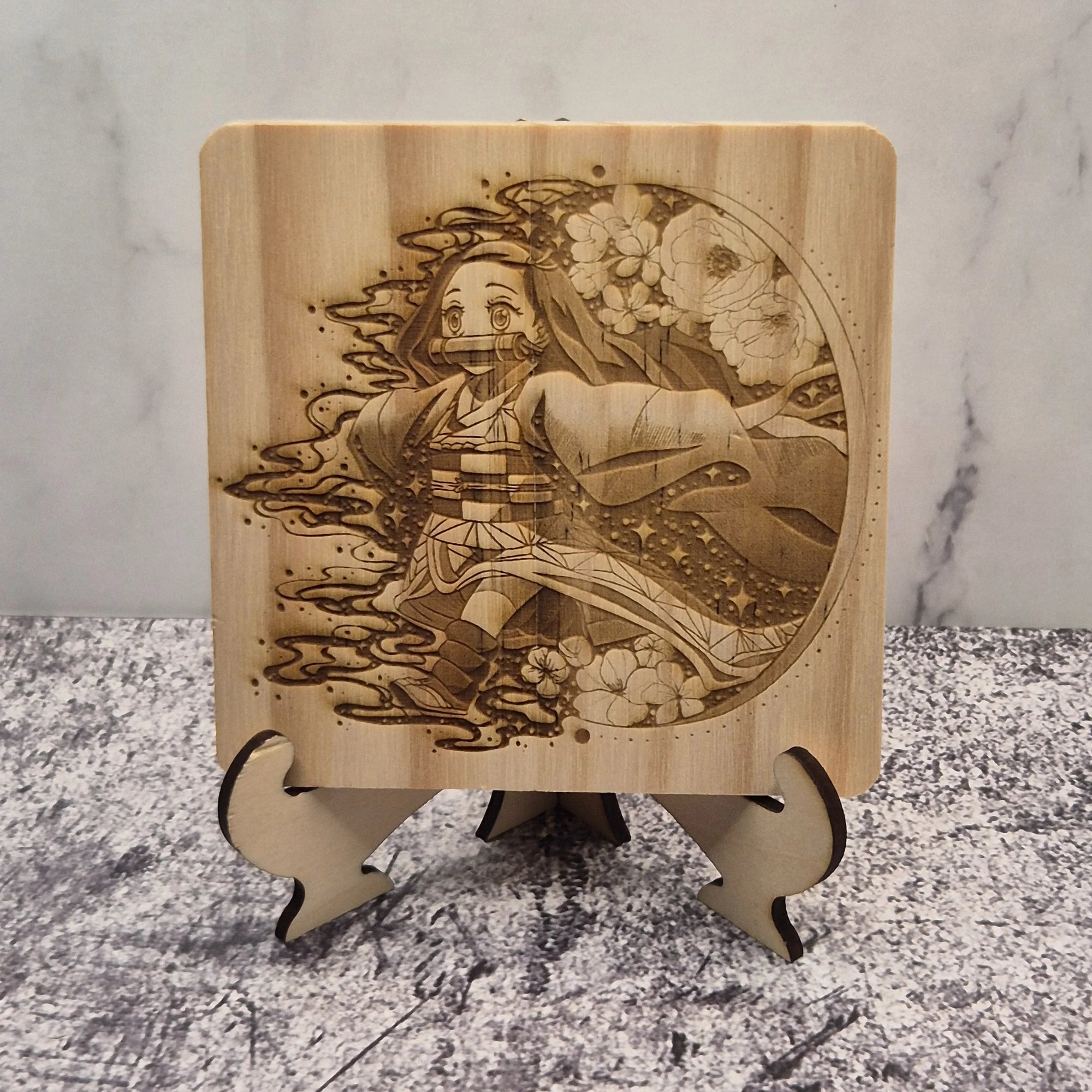 Nezuko Wooden Coaster – Demon Slayer Fan Art Design