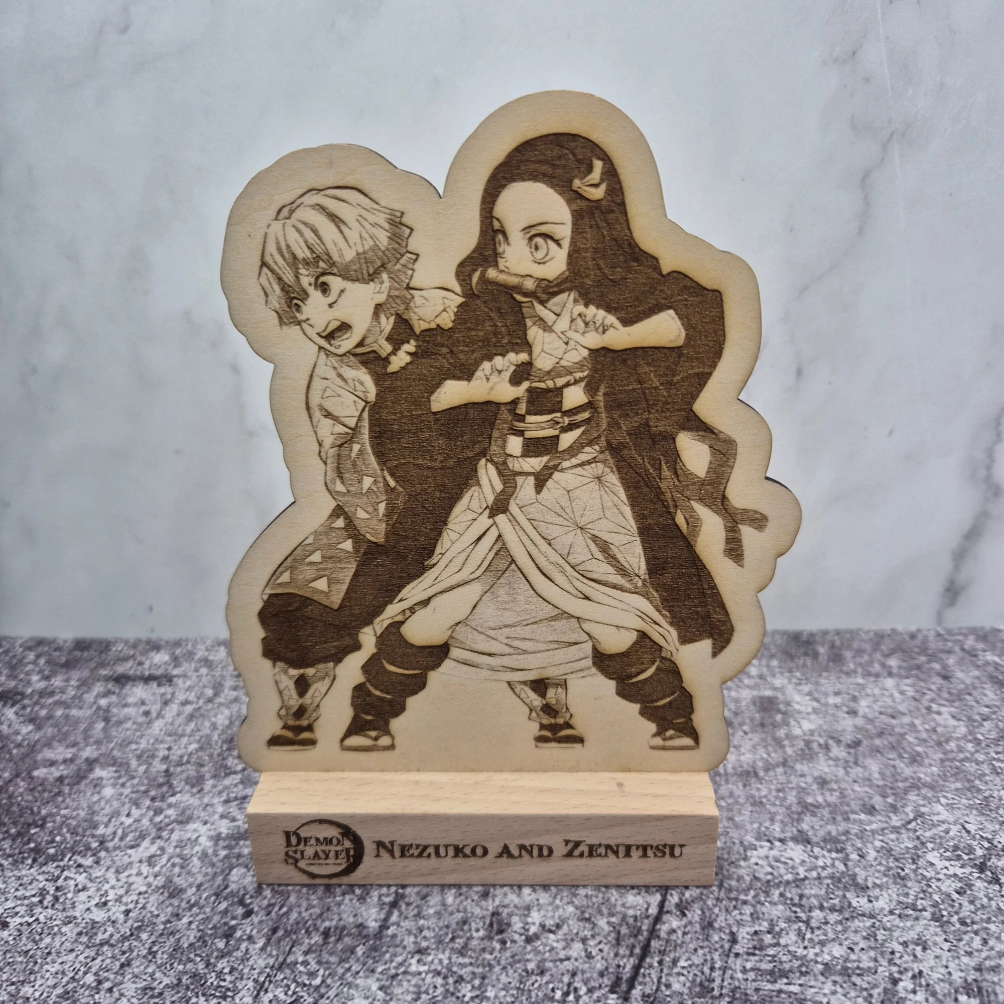 Nezuko & Zenitsu Wooden Stand – Demon Slayer – Hand-Finished Anime Display
