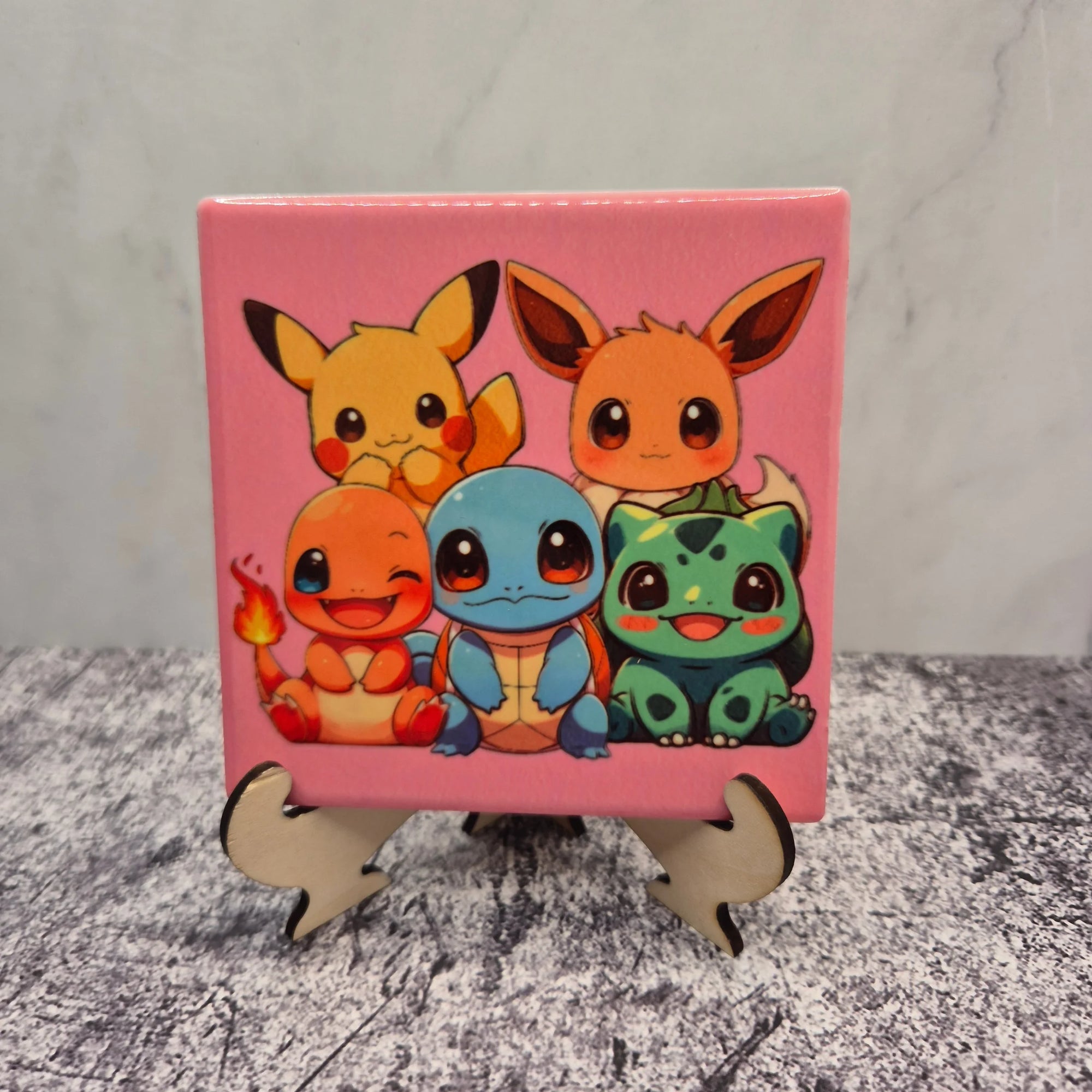 Eevee, Pikachu, Charmander - Ceramic Coaster – 4x4 inch Fan Art Drink Mat