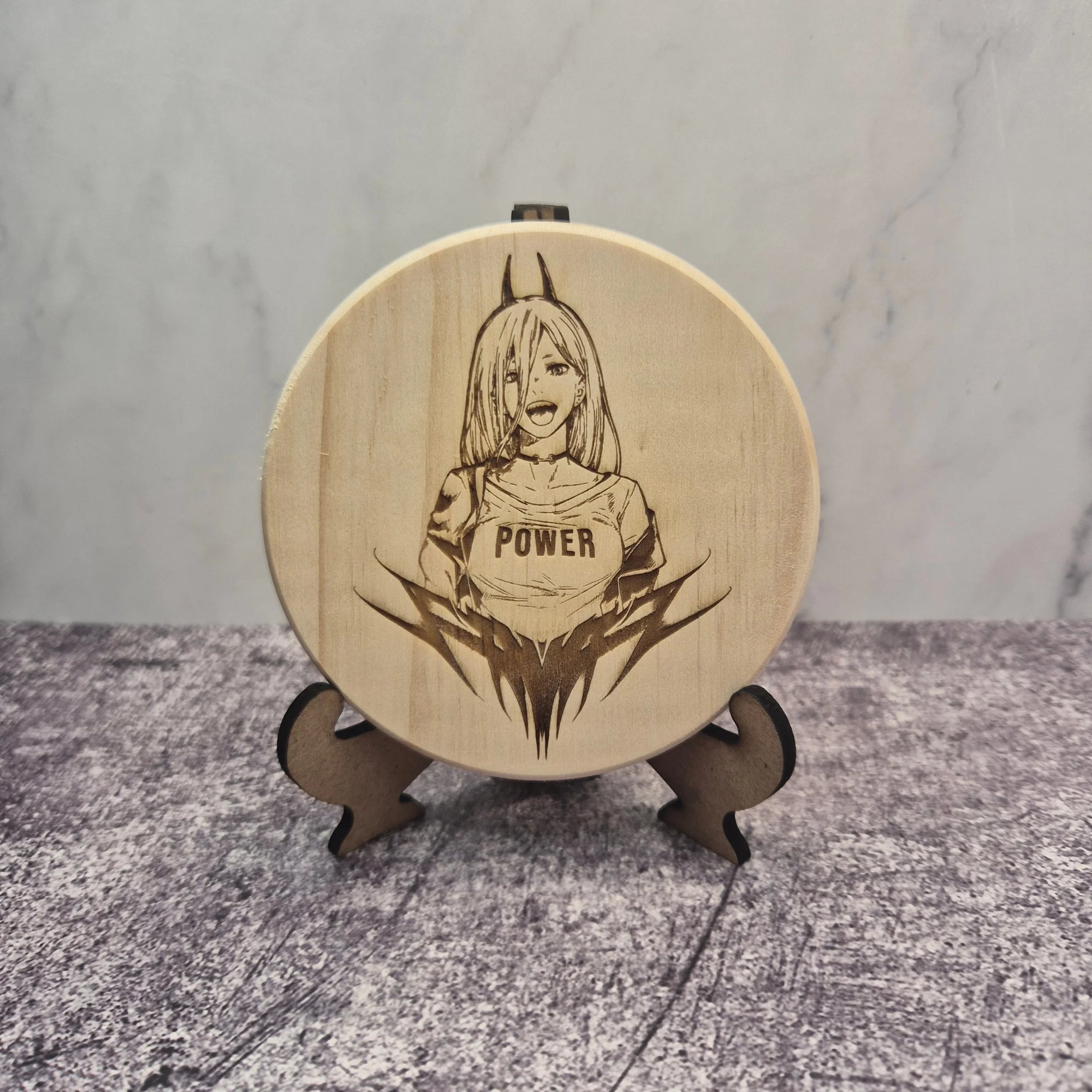 Power Wooden Coaster – Chainsaw Man Fan Art Design
