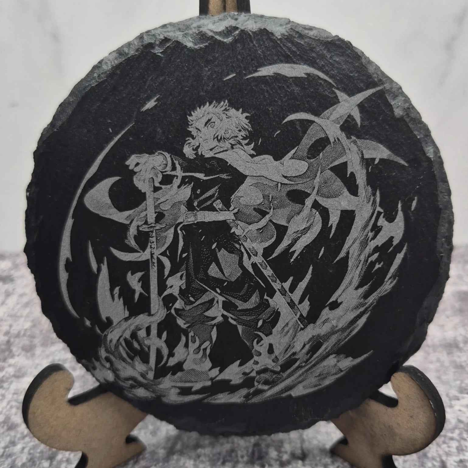 Rengoku Slate Coaster – Demon Slayer – Flame Hashira – Laser Engraved