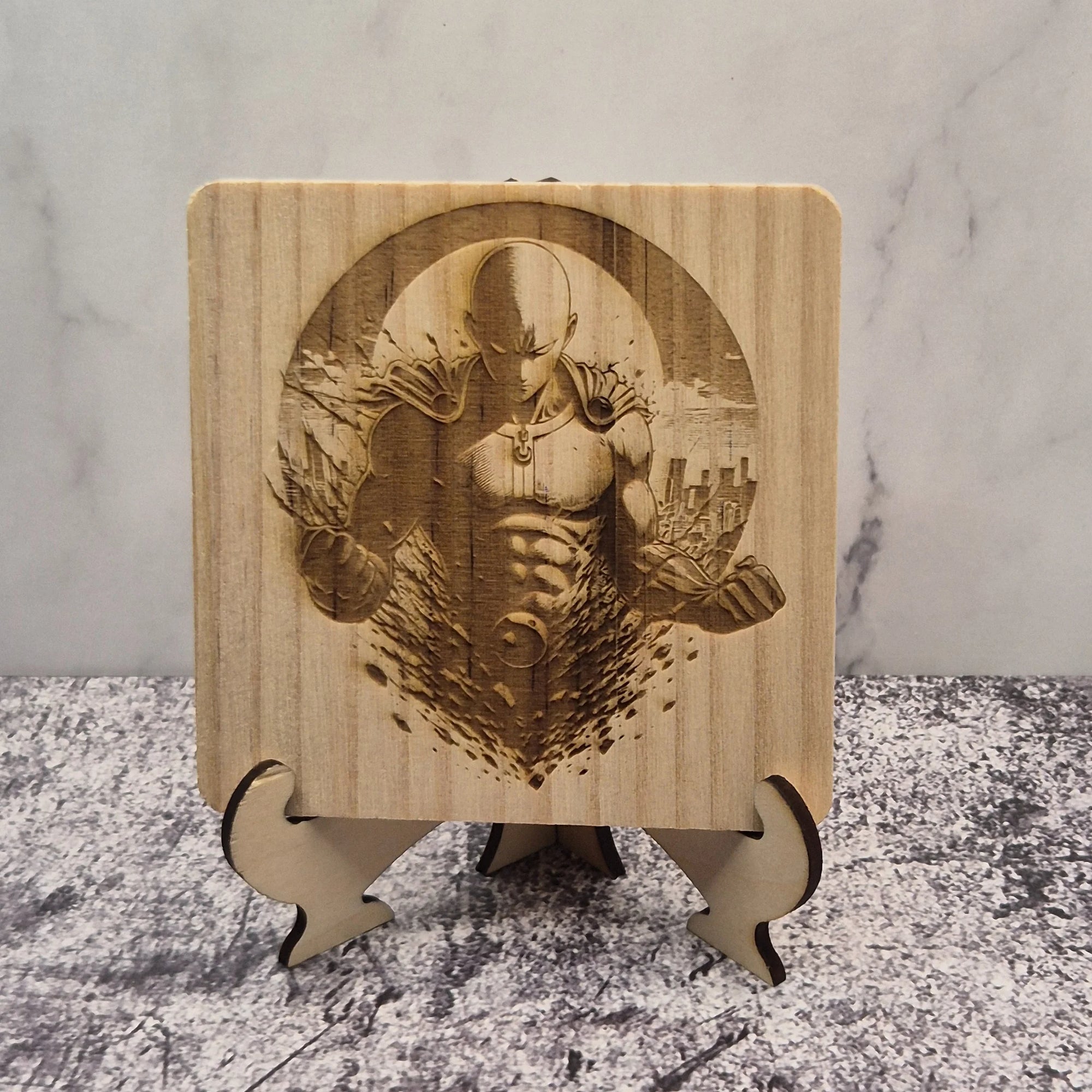 Saitama Wooden Coaster – One Punch Man Fan Art