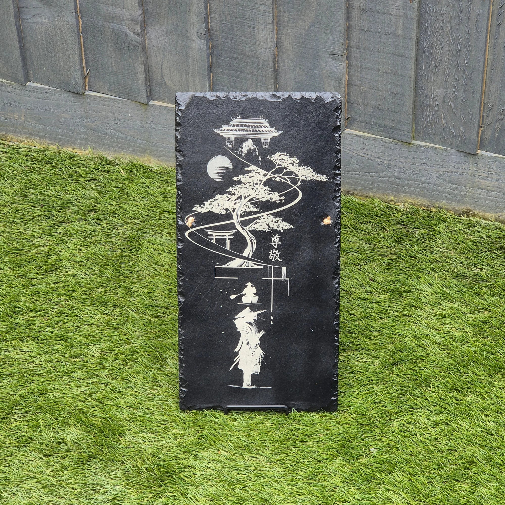Big Slate Sign – Samurai, Bonsai Tree & Temple Scene
