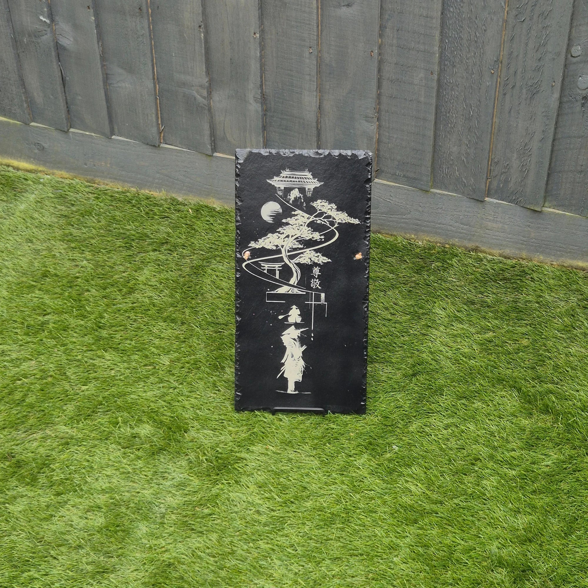 Big Slate Sign – Samurai, Bonsai Tree & Temple Scene