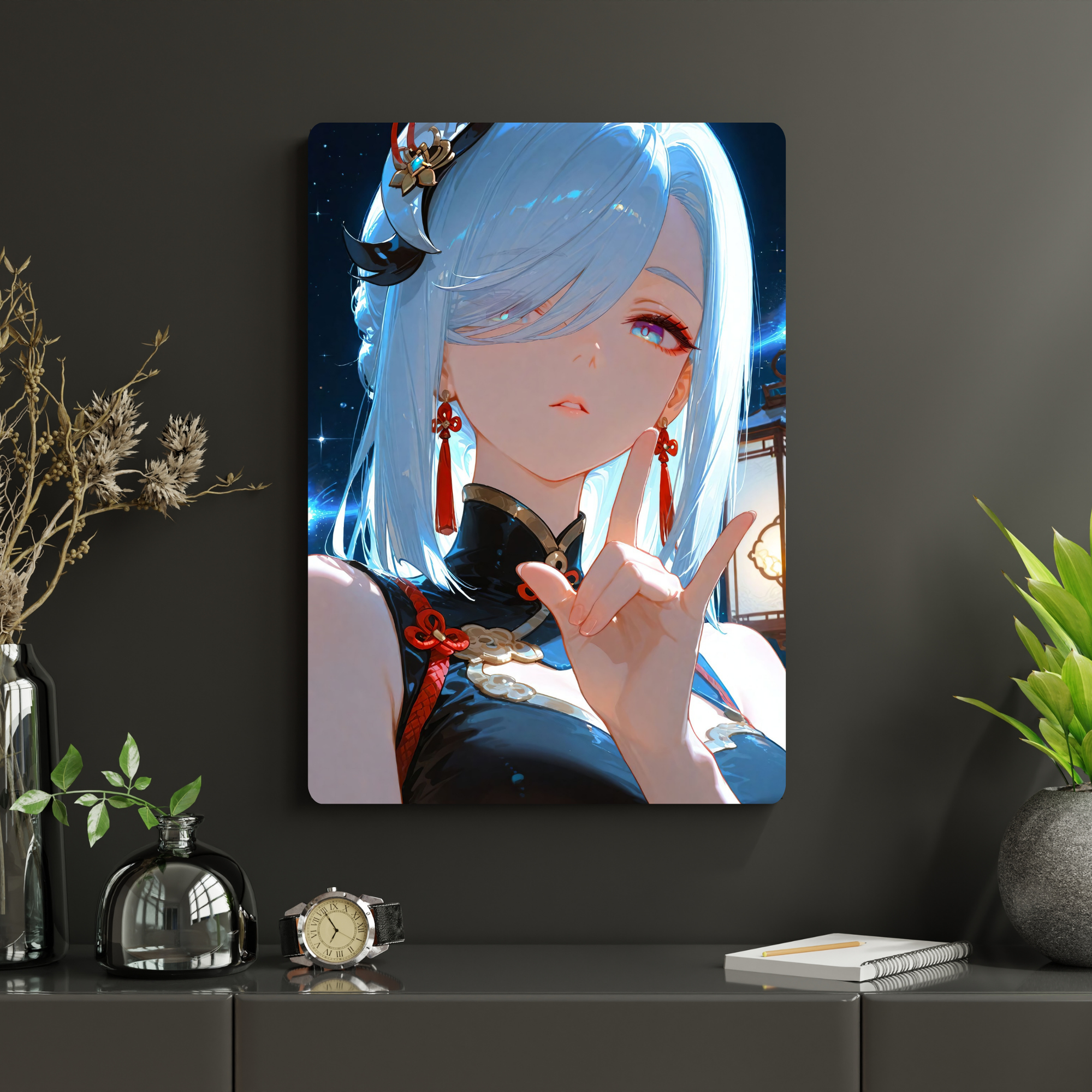 Genshin Impact - Shenhe Metal Poster | Glossy Finish with Hanging Strips & Metal Stand