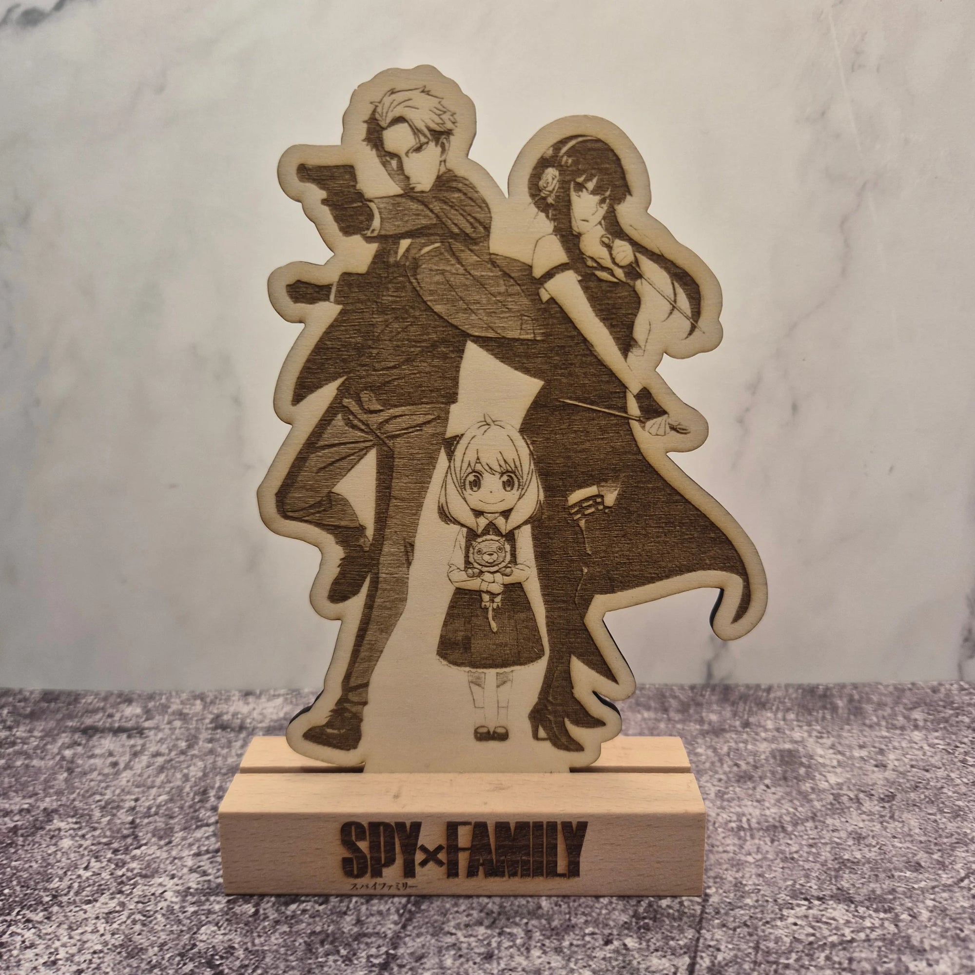 Anya, Loid & Yor Wooden Stand – Spy×Family – Hand-Finished Anime Display