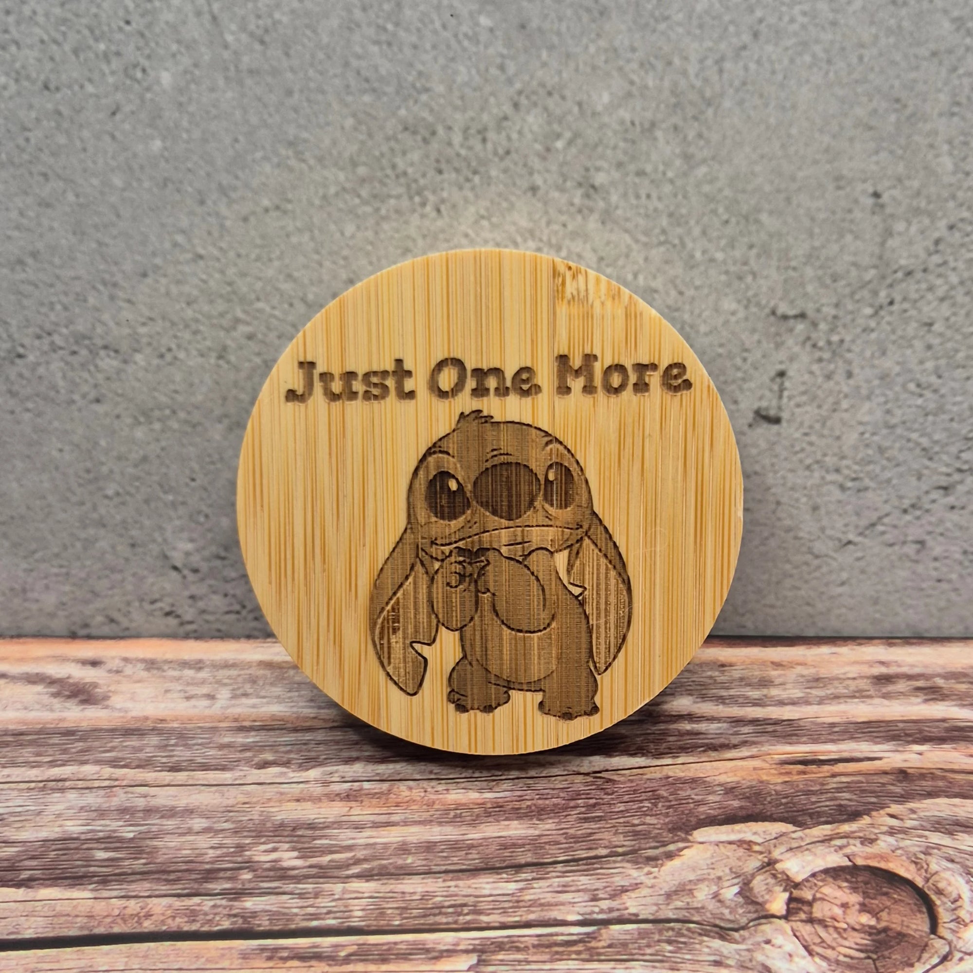 Stitch "Just One More" Bamboo Magnet Bottle Opener – Cute Fan Art Gift for Disney Lovers
