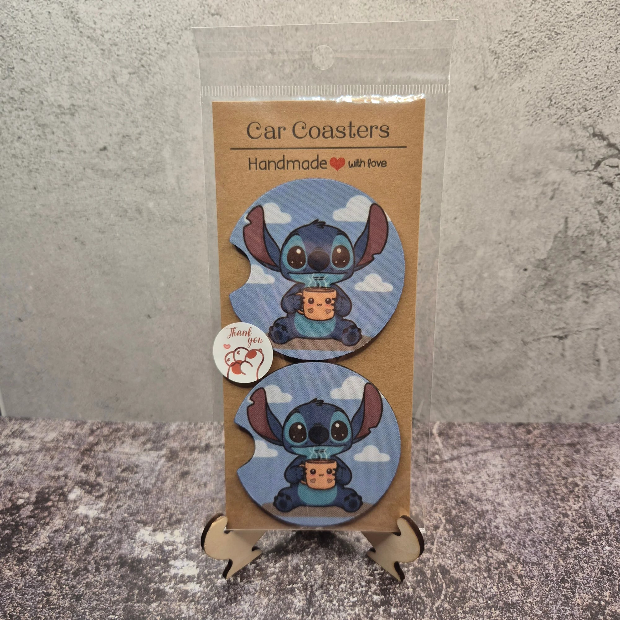 Stitch with Coffee Car Coaster – Cute Absorbent Fan Art Cup Holder Insert