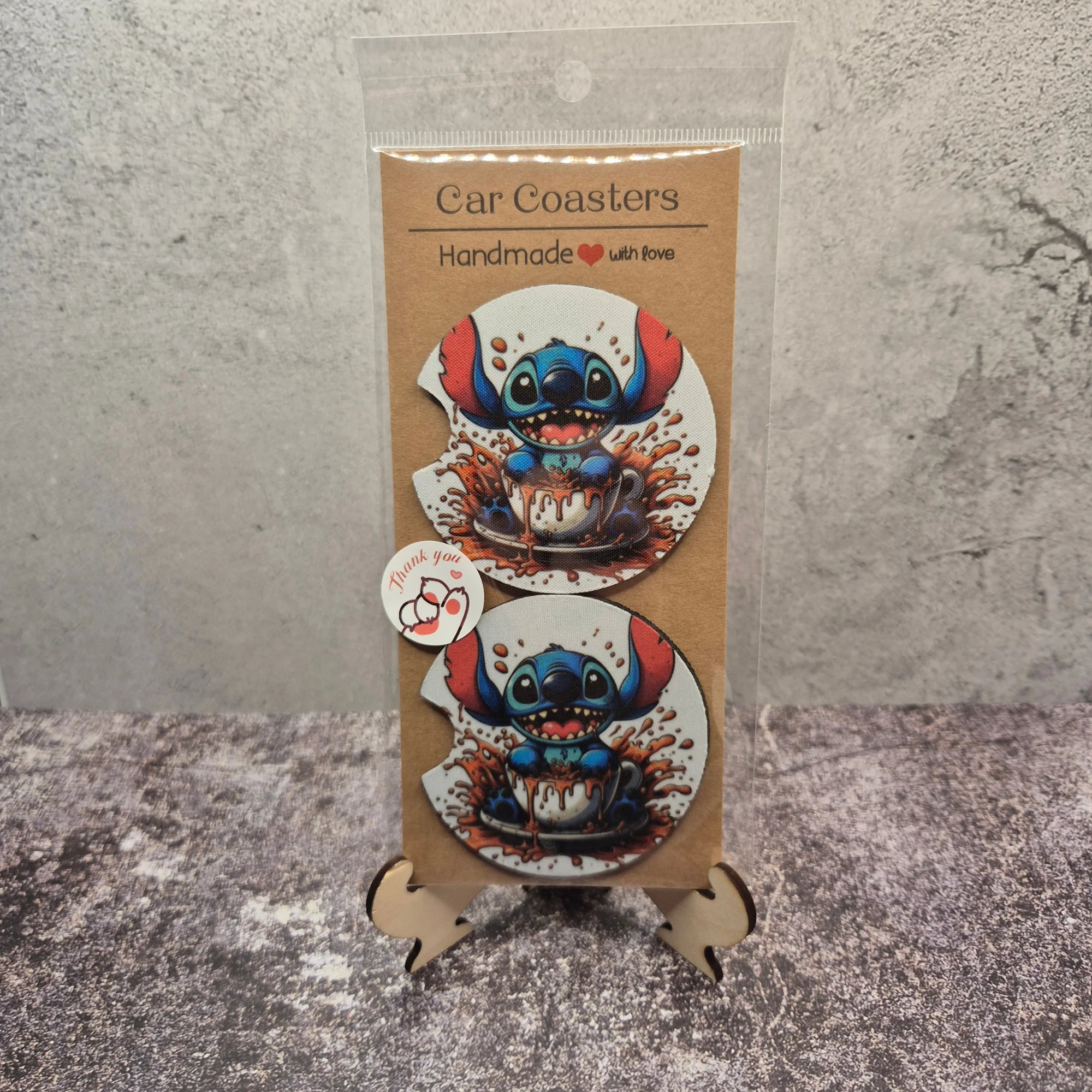 Stitch in Coffee Car Coaster – Cute Absorbent Cup Holder Insert