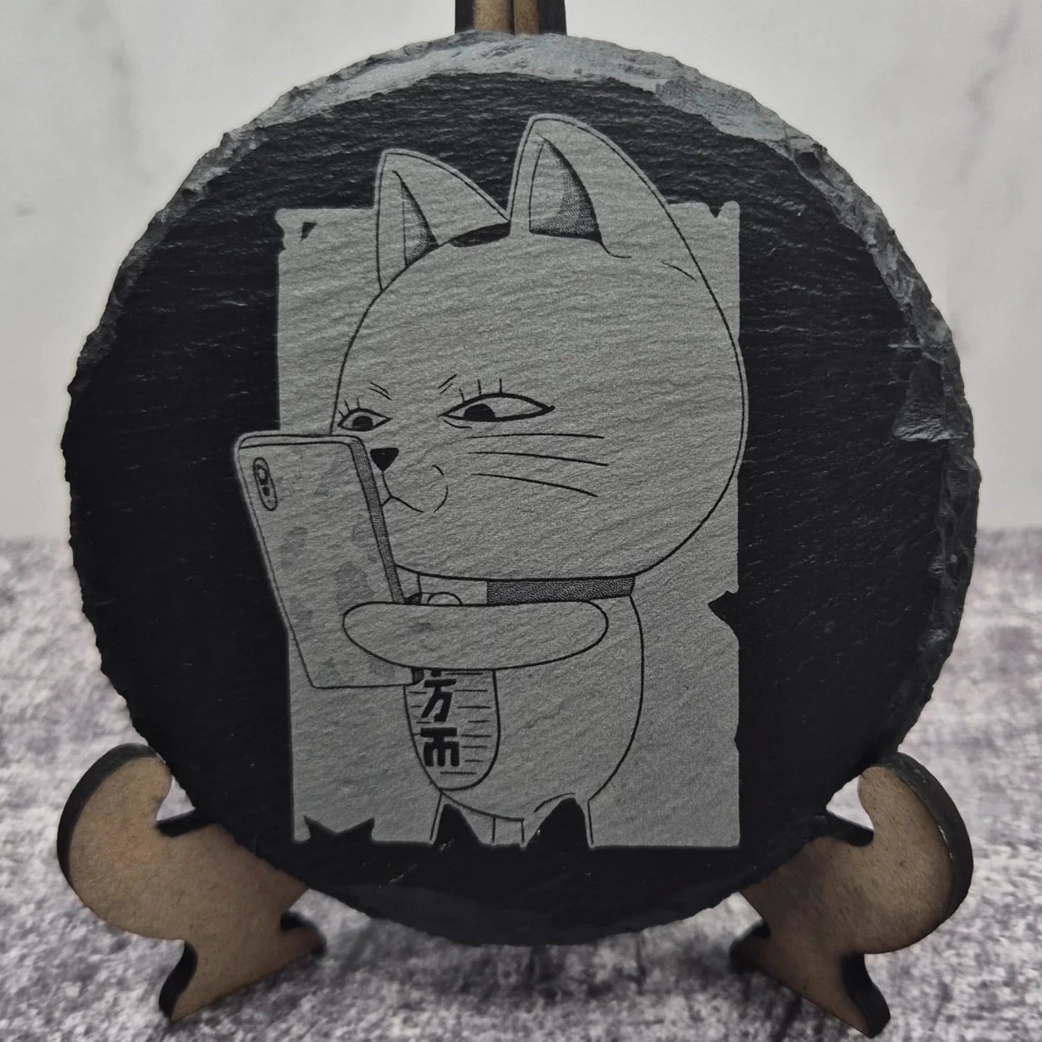 Turbo Granny Cat Form Slate Coaster – Dandadan – Laser Engraved