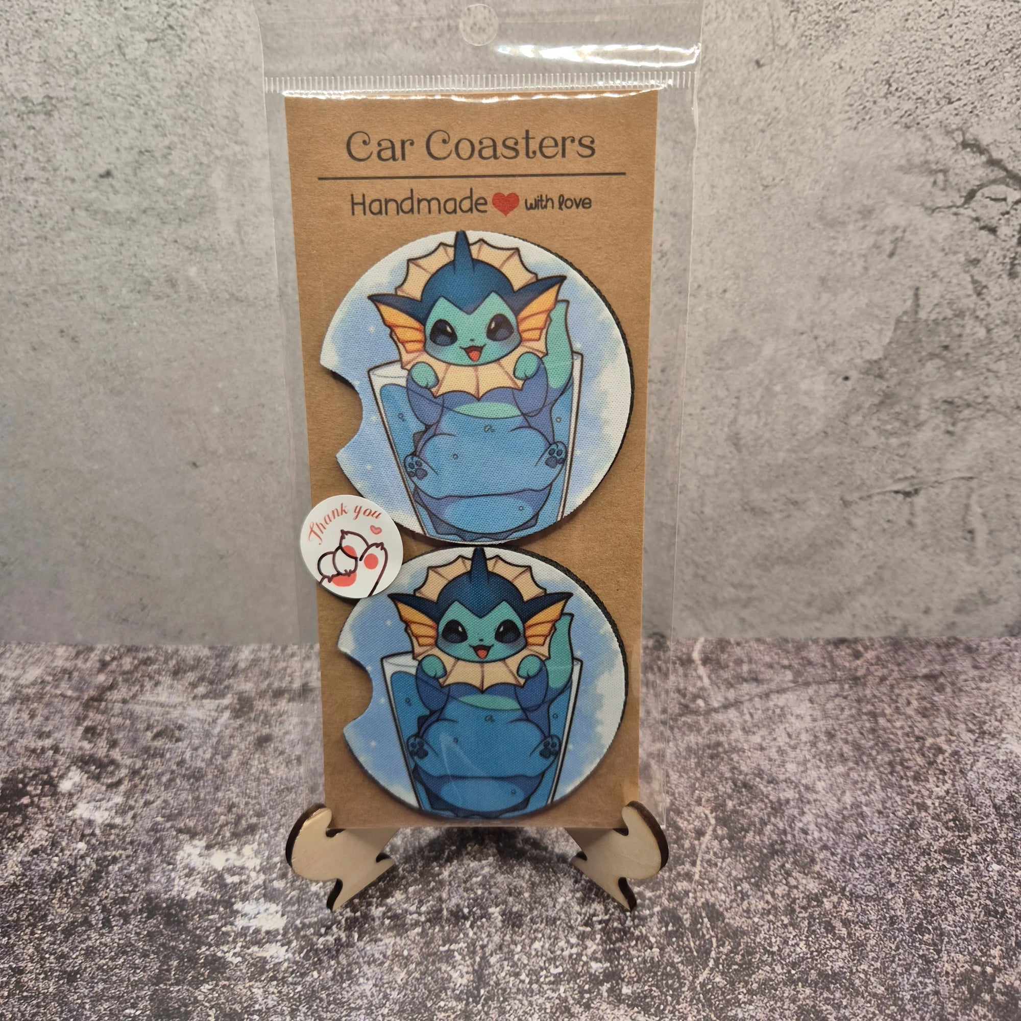 Vaporeon Car Coaster – Cute Pokémon Fan Art Cup Holder Insert
