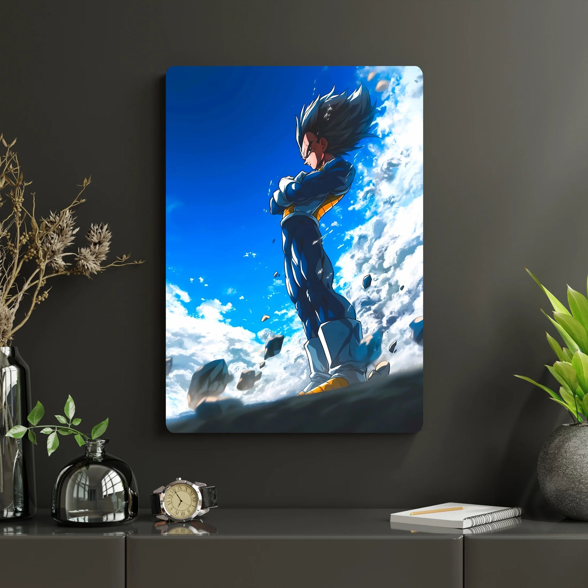 Dragon Ball – Vegeta Metal Poster | Glossy Finish with Hanging Strips & Metal Stand
