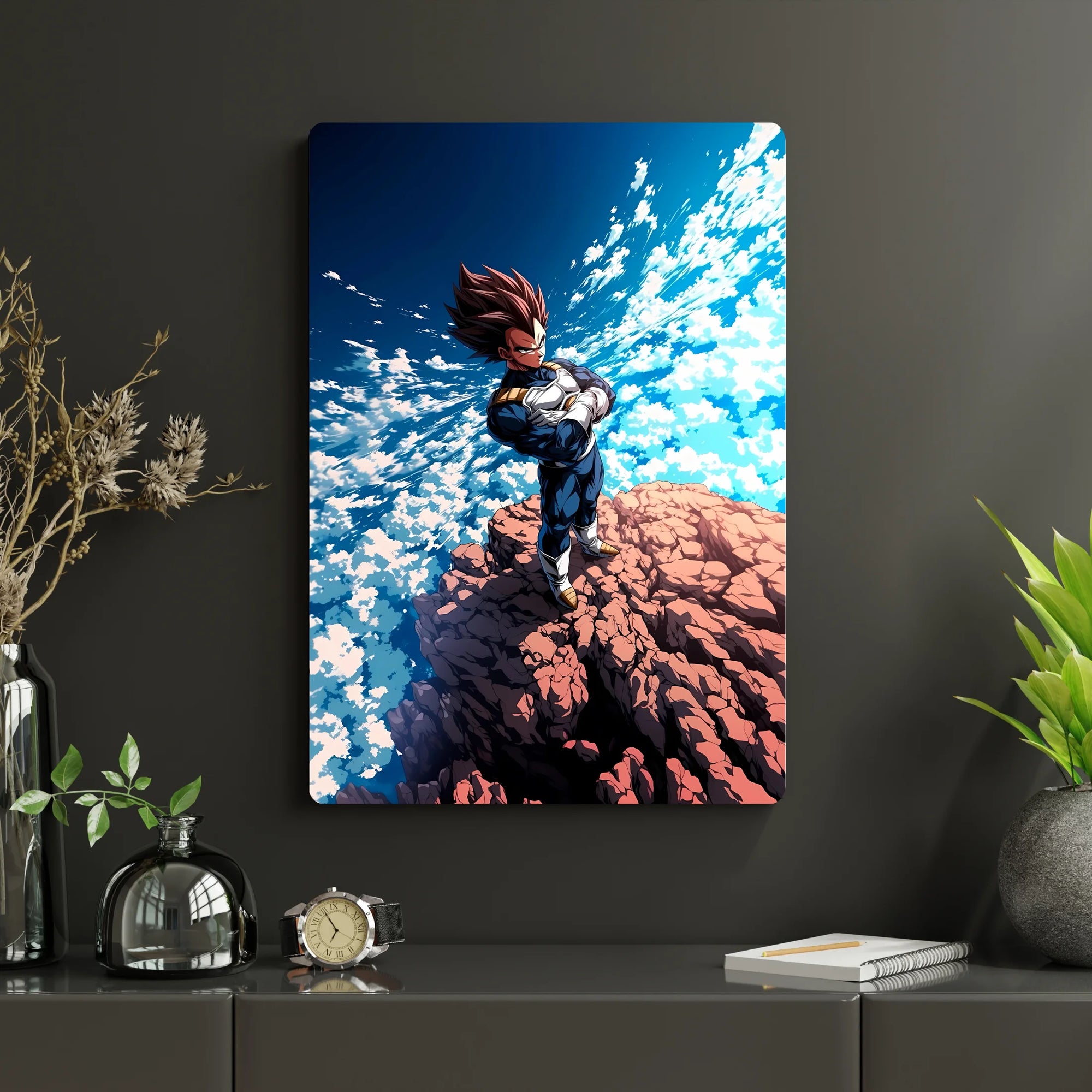 Dragon Ball – Vegeta Metal Poster | Glossy Finish with Hanging Strips & Metal Stand