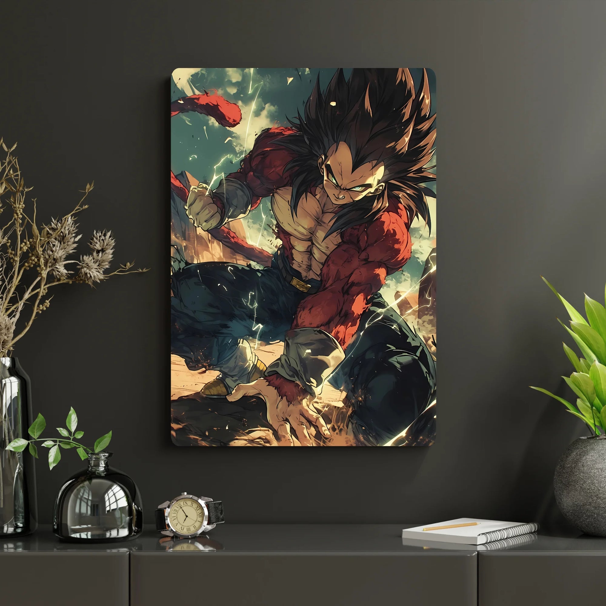 Dragon Ball – Vegeta Metal Poster | Glossy Finish with Hanging Strips & Metal Stand