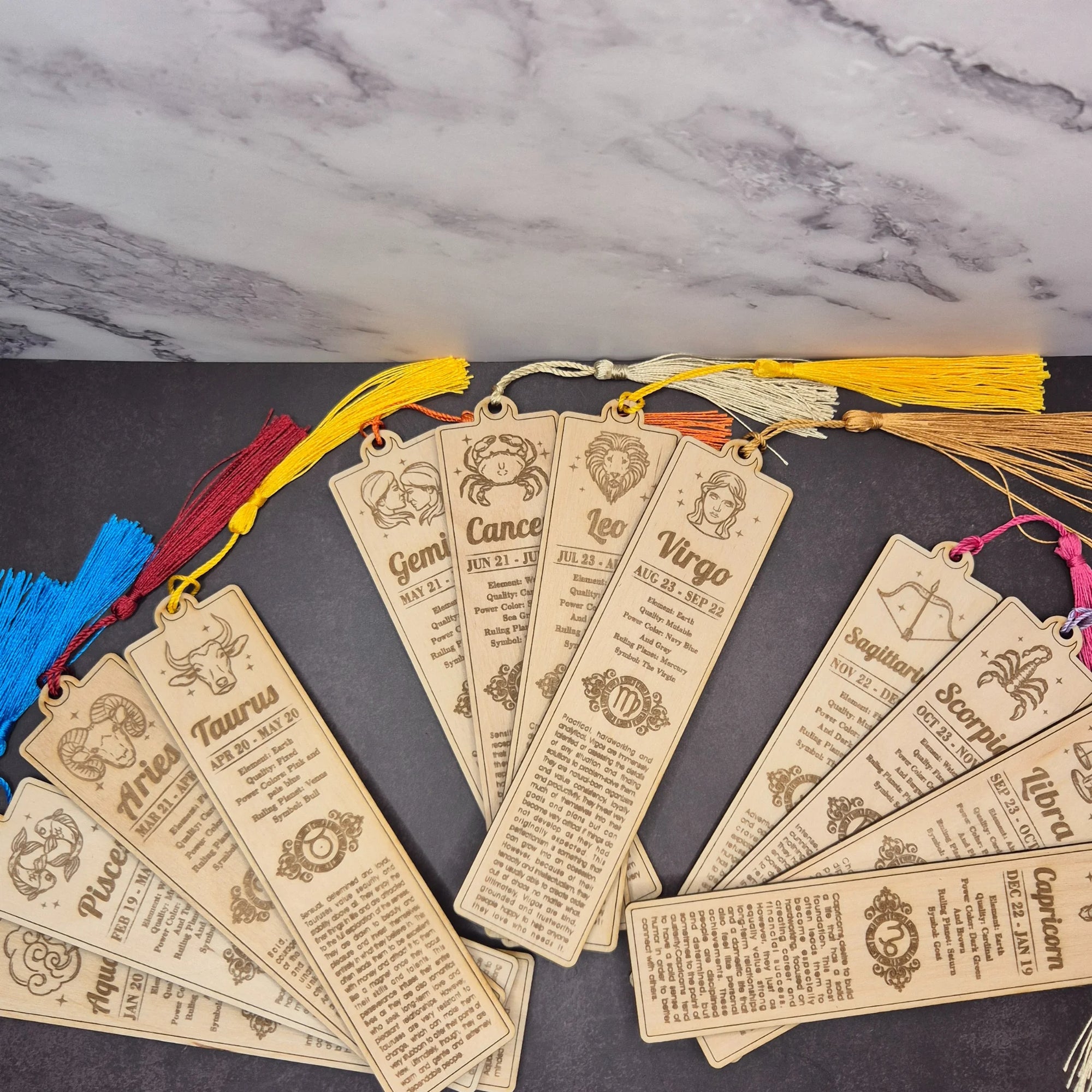 Wooden Bookmarks, Zodiac Signs with Custom Back
